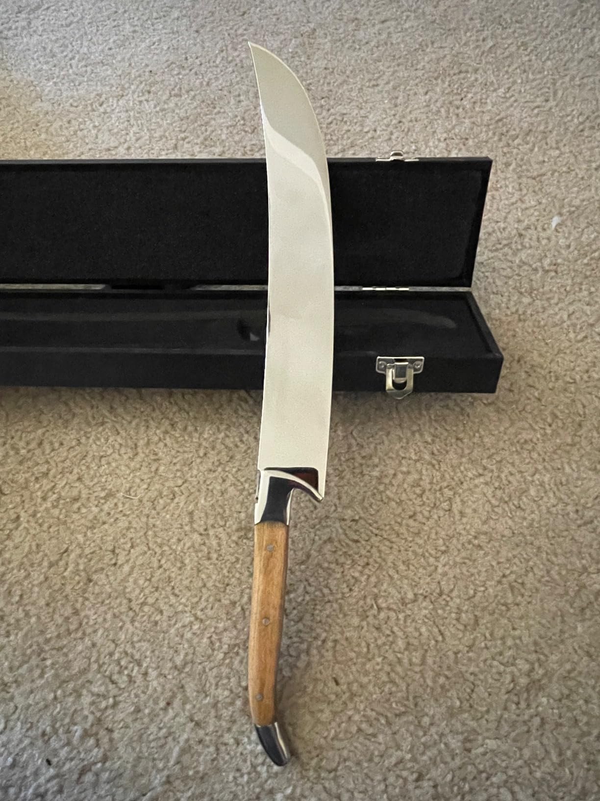 LUVCOSY Champagne Saber with Gift Box, Laguiole Style Champagne Sword with Olive Wood Handle, Stainless Steel Blade Sabrage Sword, Wine Bottle Opener for Christmas Wedding (13.7'') customer photo 2