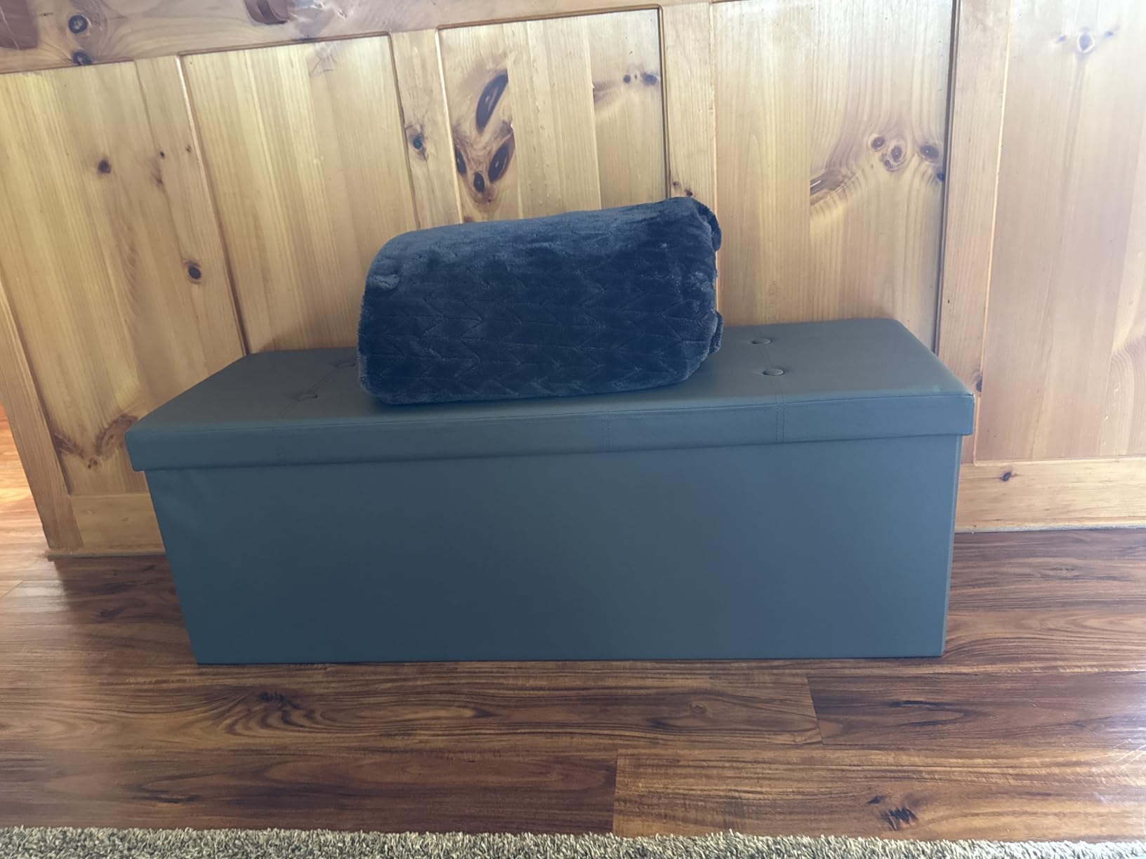 SONGMICS Mazie Collection - 43 Inches Folding Storage Ottoman Bench, Ottoman with Storage, Foot Rest Stool, Load 660 lb, Living Room, Bedroom, Entryway, Synthetic Leather, Coffee Brown ULSF070K01 customer photo 1