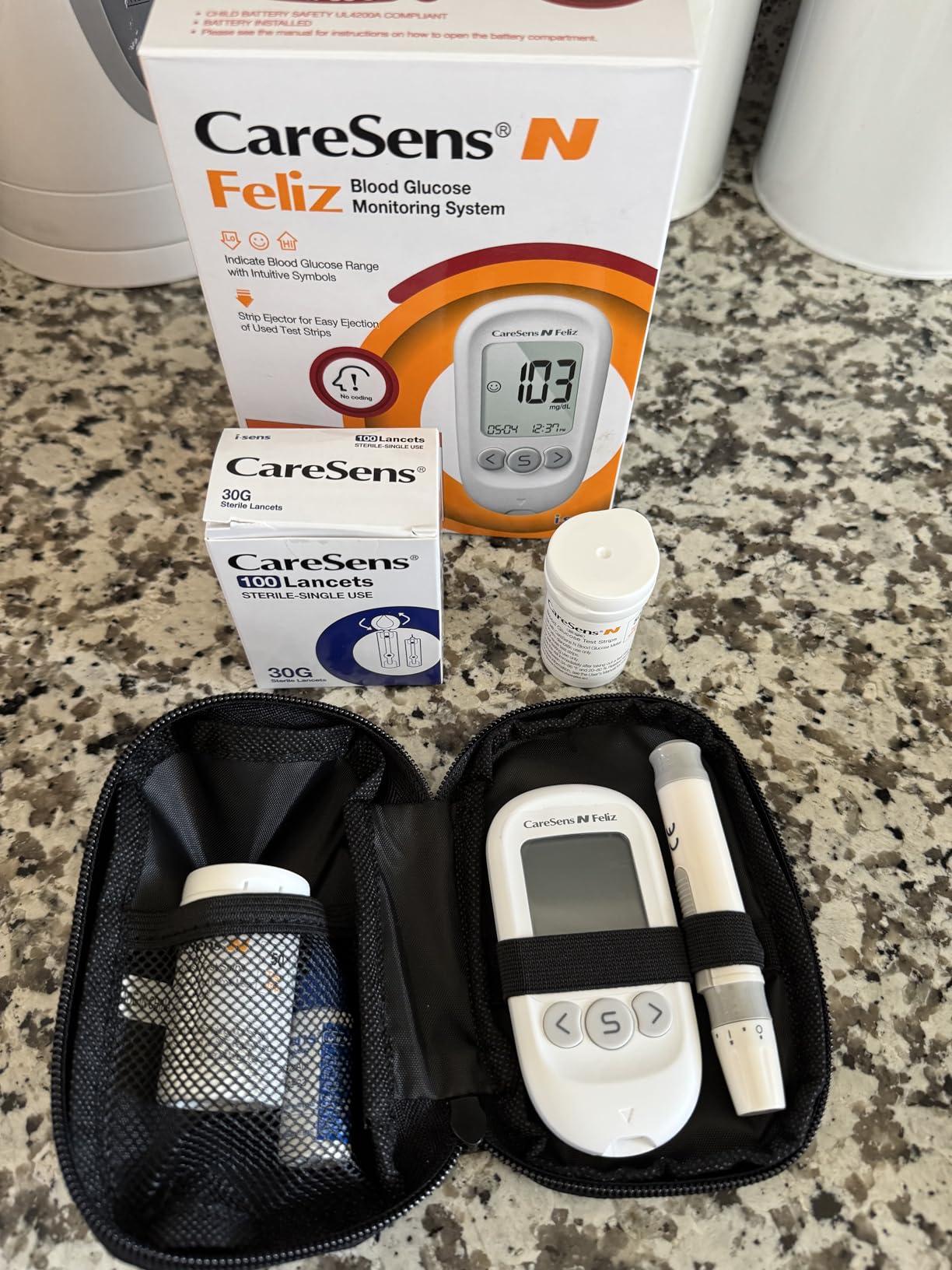 CareSens N Feliz Blood Glucose Monitoring Kit with 100 Blood Sugar Test Strips, 100 Lancets, 1 Blood Glucose Meter, 1 Lancing Device, 1 Control Solution, Travel Case for Diabetes Testing Kit for Personal Use customer photo 2