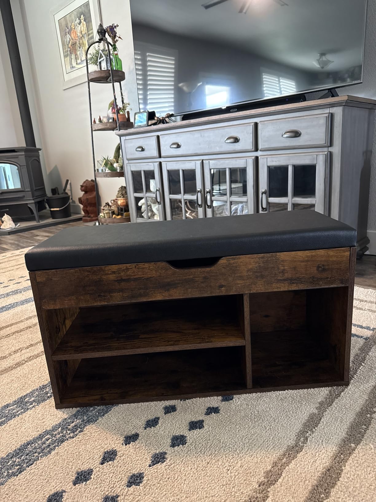 VASAGLE CUSTOS Collection - Storage Bench with Cushion, Shoe Bench, Padded Seat, Hidden Storage, Entryway, Hold up to 300 lb, 11.8 x 31.5 x 17.3 Inches, Rustic Brown and Ink Black ULHS30BX customer photo 1