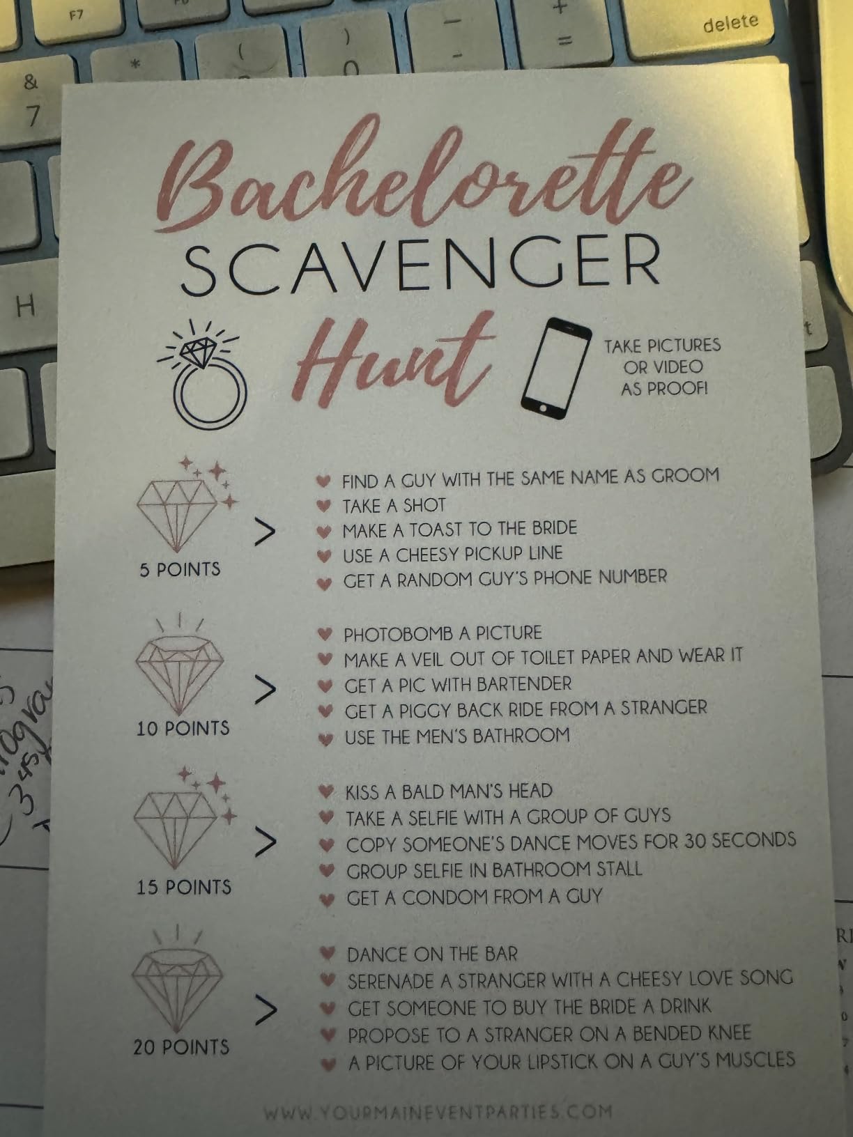 Your Main Event Prints 25 White Bachelorette Scavenger Hunt Party Games, Drinking Game and Dares, Fun Novelty Cards for Girls Night Out customer photo 1