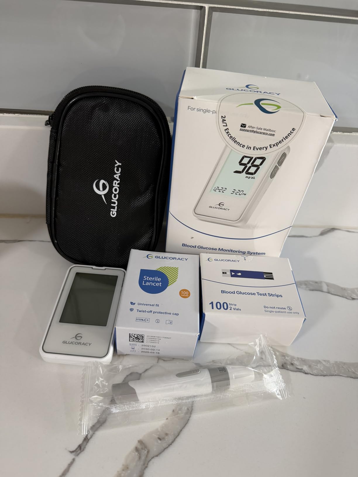 Glucoracy Blood Glucose Monitor Kit with 100 Blood Sugar Test Strips & Lancets, Glucometer, Lancing Device, Travel Case, Diabetic Home Testing Kit customer photo 1