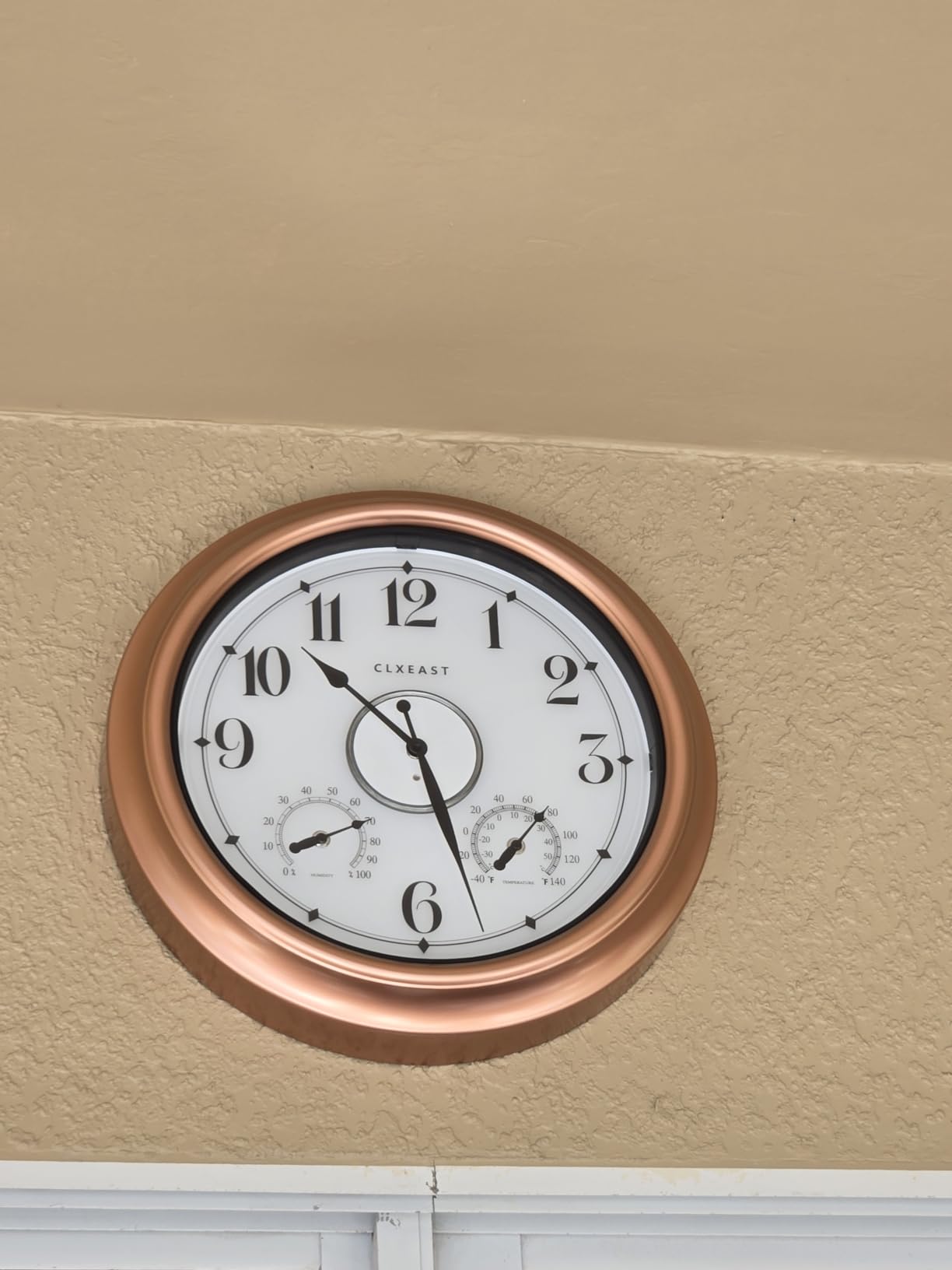 CLXEAST Illuminated Indoor Outdoor Clocks Waterproof 18 inch with Smart Night Light Sensor, Large Wall Clock with Thermometer & Hygrometer, Oil Rubbed Bronze Black, Spring Outdoor Decor customer photo 1
