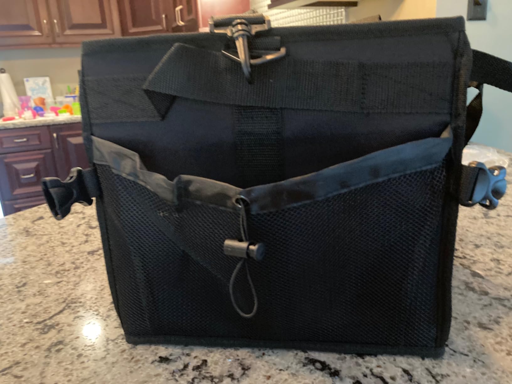 HAUSHOF Large Grill and Picnic Caddy with Paper Towel Holder, Condiment Pocket, Foldable BBQ Organizer Easy Carry Griddle Caddy for Camping, RV, Outdoor Waterproof Oxford Cloth (Black) customer photo 1