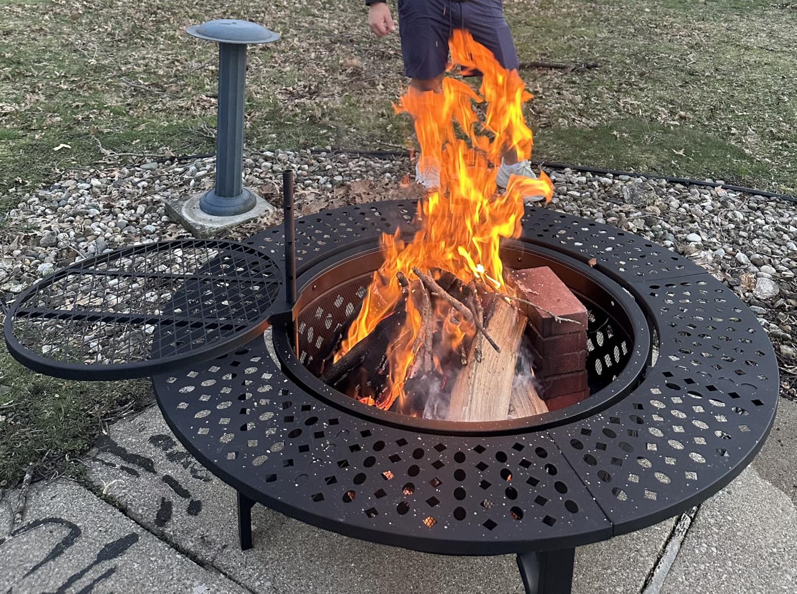 36 Inch Fire Pit with 2 Grills, Wood Burning Fire Pits for Outside with Lid, Poker and Round Waterproof Cover, BBQ & Outdoor Firepit & Round Metal Table 3 in 1 for Patio, Picnic, Party customer photo 1