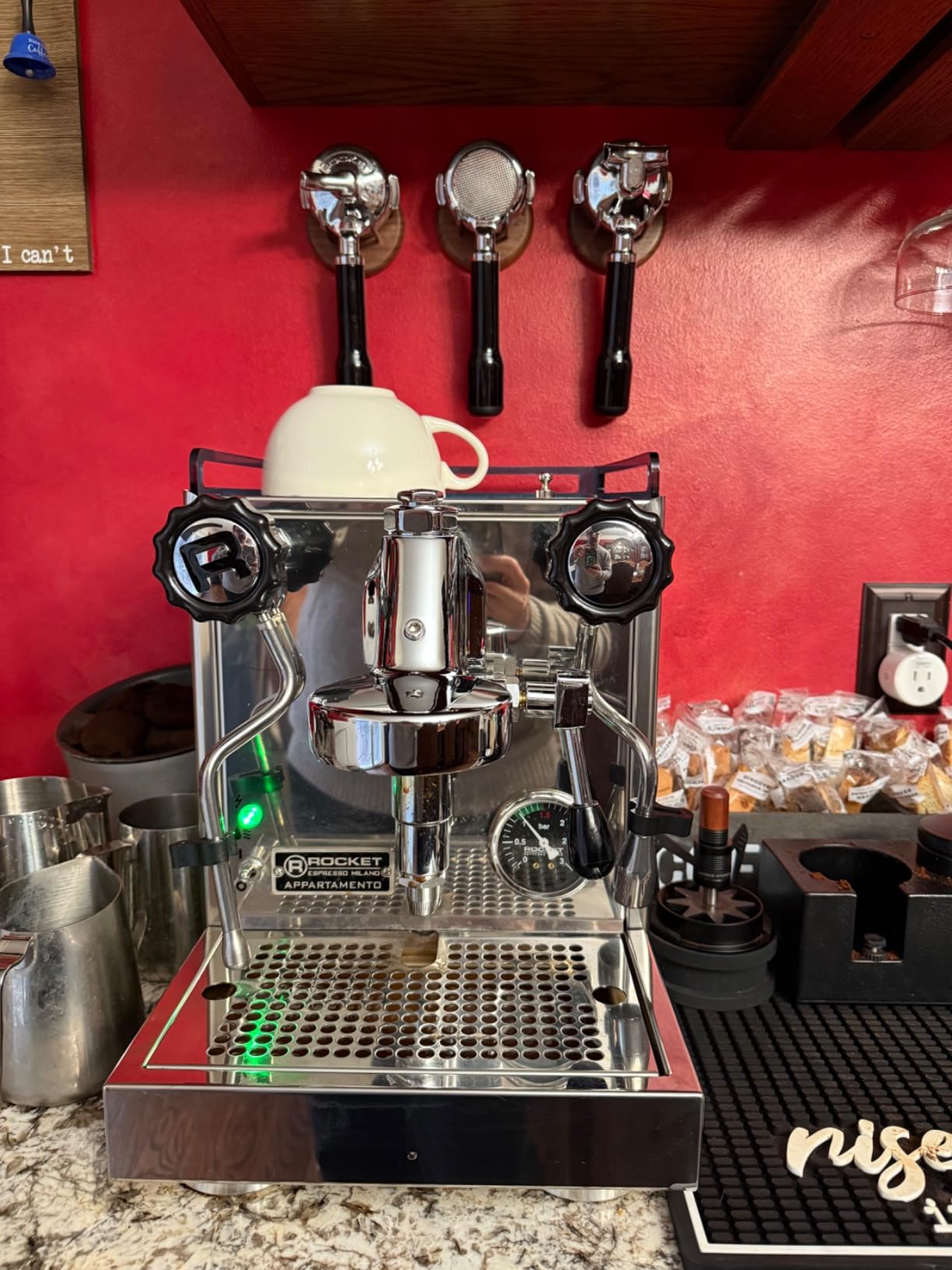 Wall Mounted Portafilter Holder Walnut Wall Rack Espresso Station Organizer Premium Espresso Machine Accessories/Secure & Easy Installation - Suits 51mm, 54mm & 58mm Portafilters customer photo 2