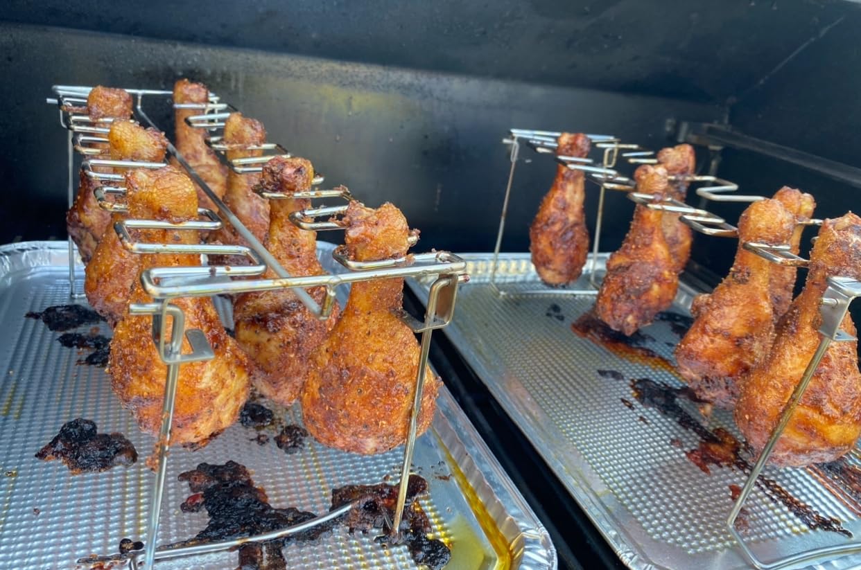 Triceratops 2 Packs Grill Rack, Chicken Leg and Wing Rack, 14 Slots BBQ Chicken Drumsticks Holder Stainless Steel Roaster Stand for Smoker Grill, Oven, Charcoal Grill customer photo 1