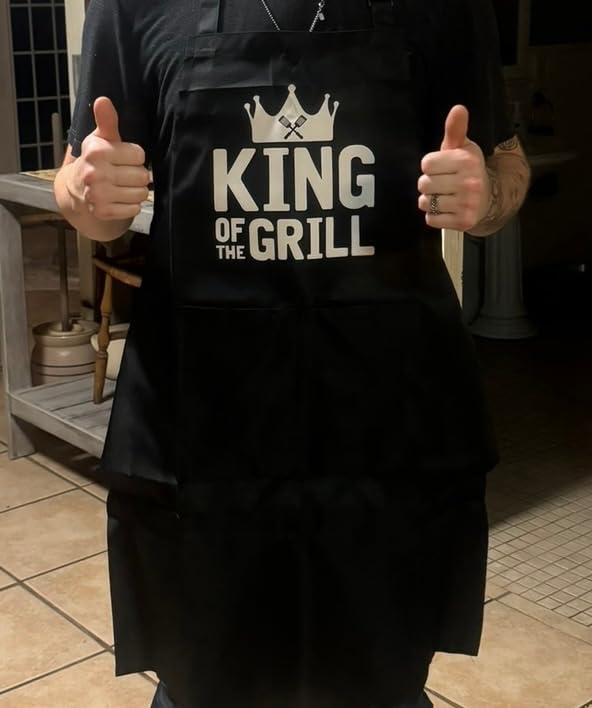 Kitchen Apron Gift for Men, BBQ Grilling Apron with 2 Pockets, Funny Birthday Christmas Gifts for Dad Husband Boyfriend, Water & Oil Resistant Protective Fabric customer photo 1