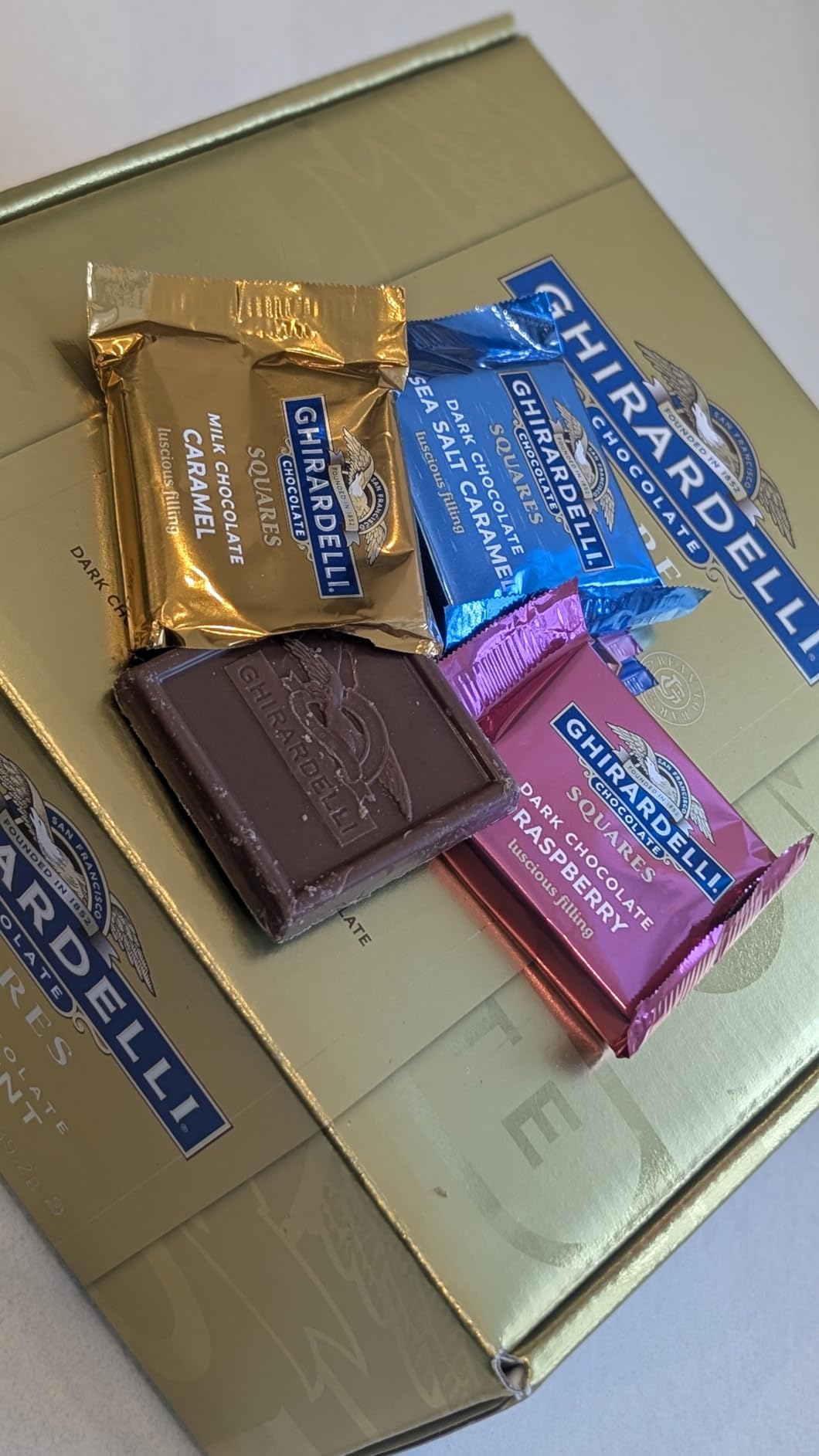 GHIRARDELLI Premium Chocolate Assortment SQUARES Gift Box - 29.6 oz, Easter Chocolate Gift, Individually Wrapped Dark & Milk Chocolate Candy Assortment customer photo 1