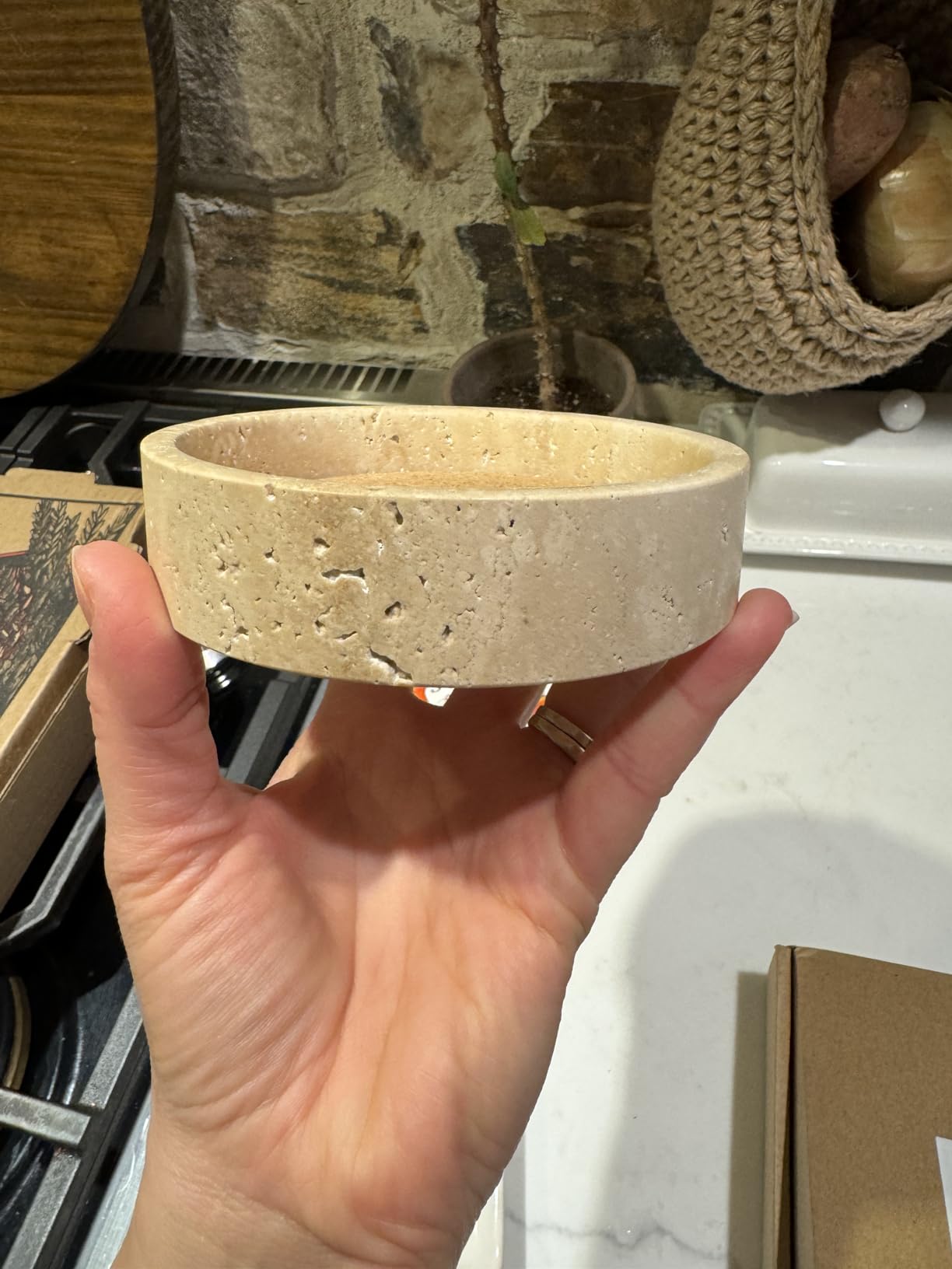 100% Travertine Wine Coaster- Marble Wine Bottle Chilled Coaster - Absorbent Cork Holder Tray- Gift for Wine Lover customer photo 1