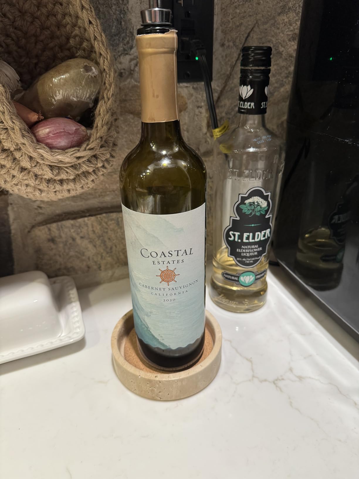 100% Travertine Wine Coaster- Marble Wine Bottle Chilled Coaster - Absorbent Cork Holder Tray- Gift for Wine Lover customer photo 2