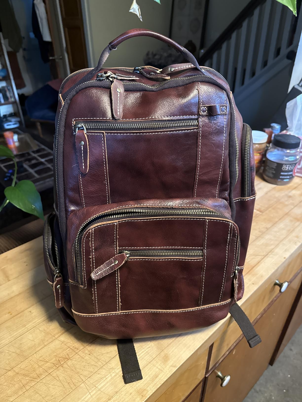 Vintage Genuine Leather Backpack for Men, 15.6