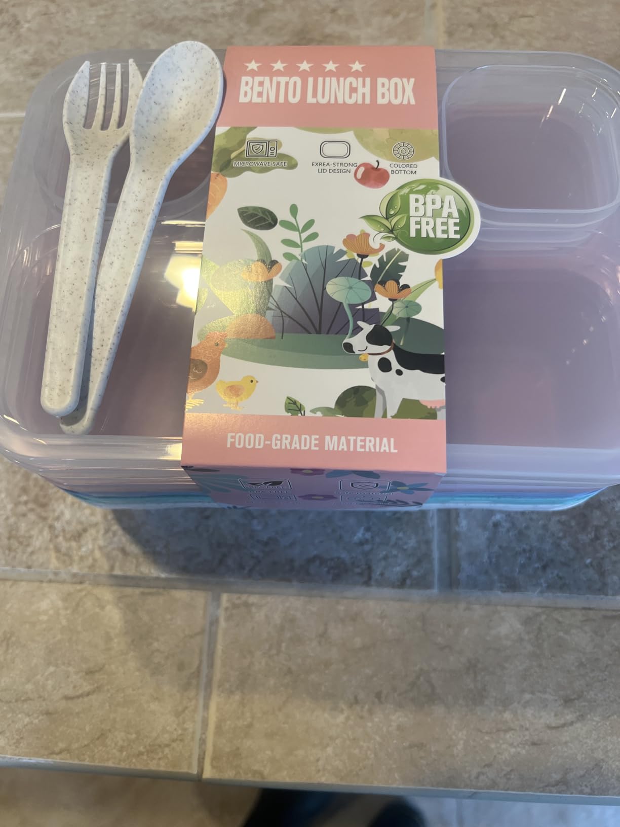 Bento Box Adult Lunch Box - 4 Pack, 5 - Compartment Meal Prep Container for Kids, Reusable Food Storage Snack Containers - Stackable for School, Work, and Travel (Wheat(Green/Blue/Pink/Beige)) customer photo 1