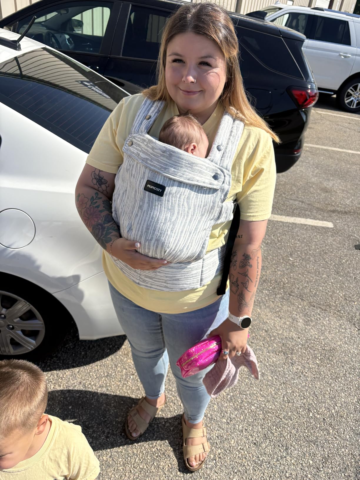 Momcozy Baby Carrier - Ergonomic, Cozy and Lightweight Carrier for 7-45lbs, Effortless to Put On, Ideal for Hands-Free Parenting, Enhanced Lumbar Support, Purehug for Infant to Toddler, Black customer photo 2