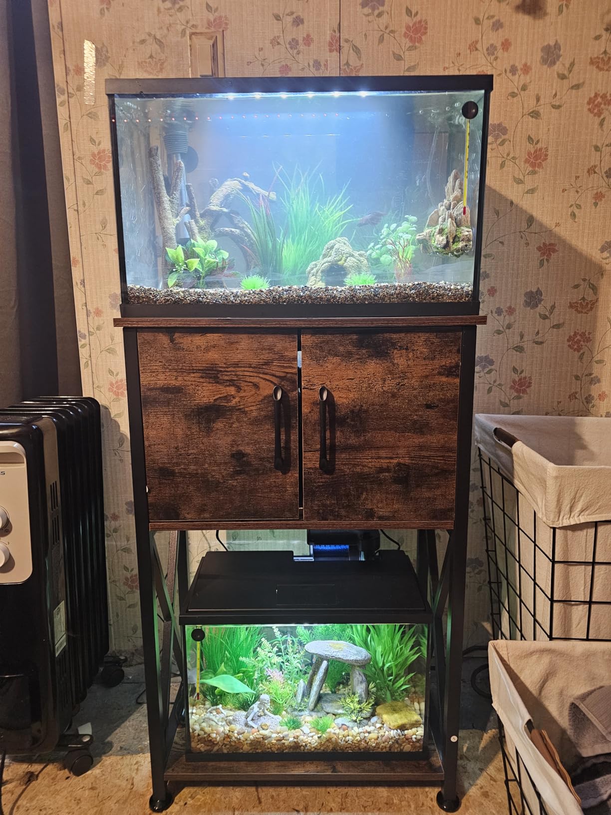 Herture 20-29 Gallon Aquarium Stand Metal Frame Fish Tank Stand with Cabinet Storage, for 20 Gallon Long Aquarium,30.7