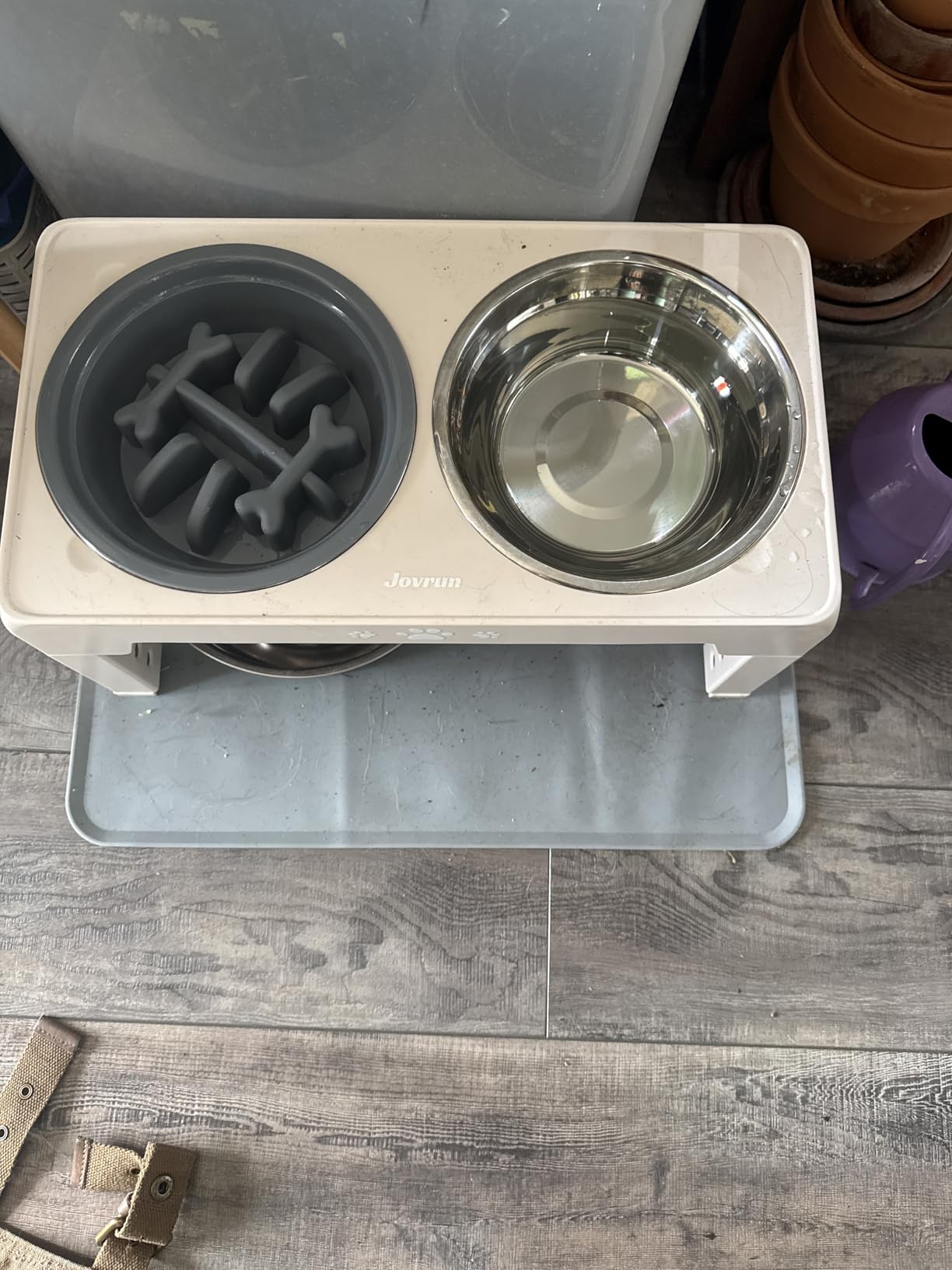 Jovrun Elevated Dog Bowls for Medium Large Size Dogs, Non-Slip Dog Feeder with 1*Stainless Steel Dishes & 1*Slow Feeder Bowl, 5 Heights Adjustable Raised Bowls to 3.15-8.66-9.84-11.02-12.2 customer photo 2