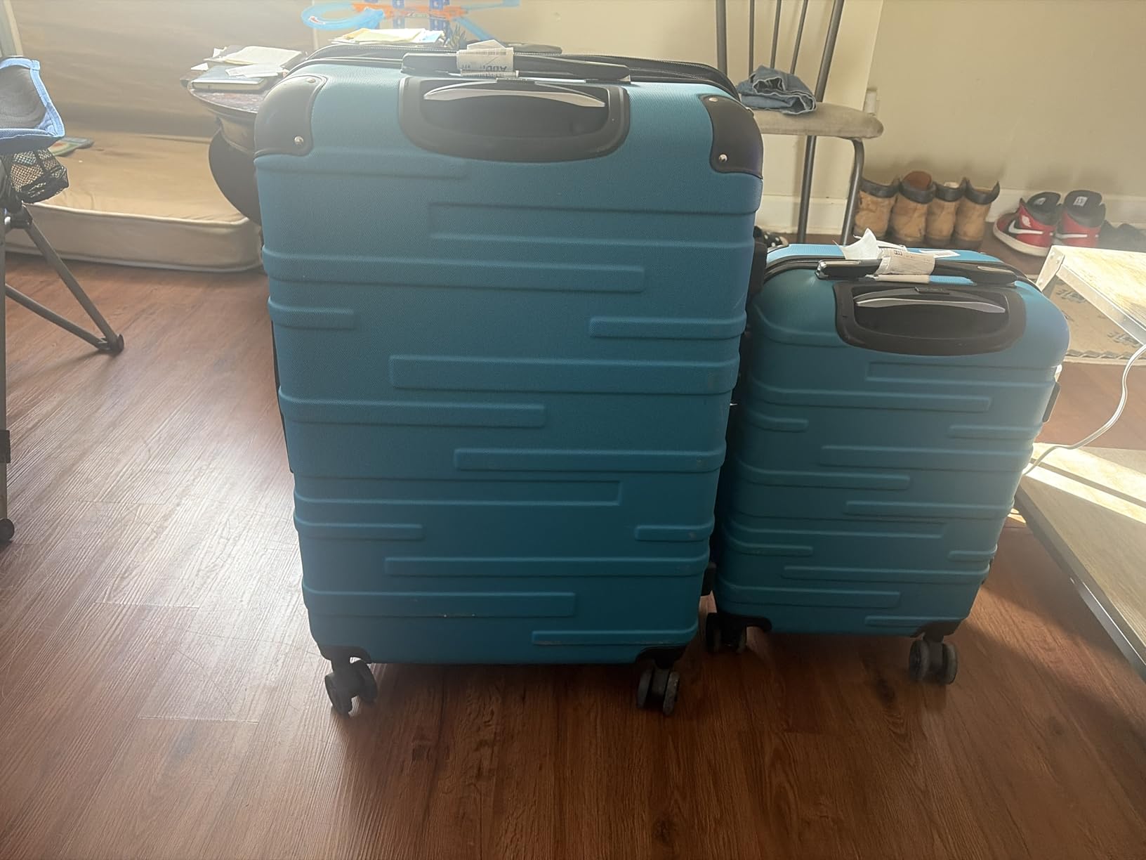 Coolife Hardside Checked Luggage with TSA Lock, Spinner Wheels, Telescopic Handle, Lightweight Suitcase (Dark Green, M(24in)) customer photo 2
