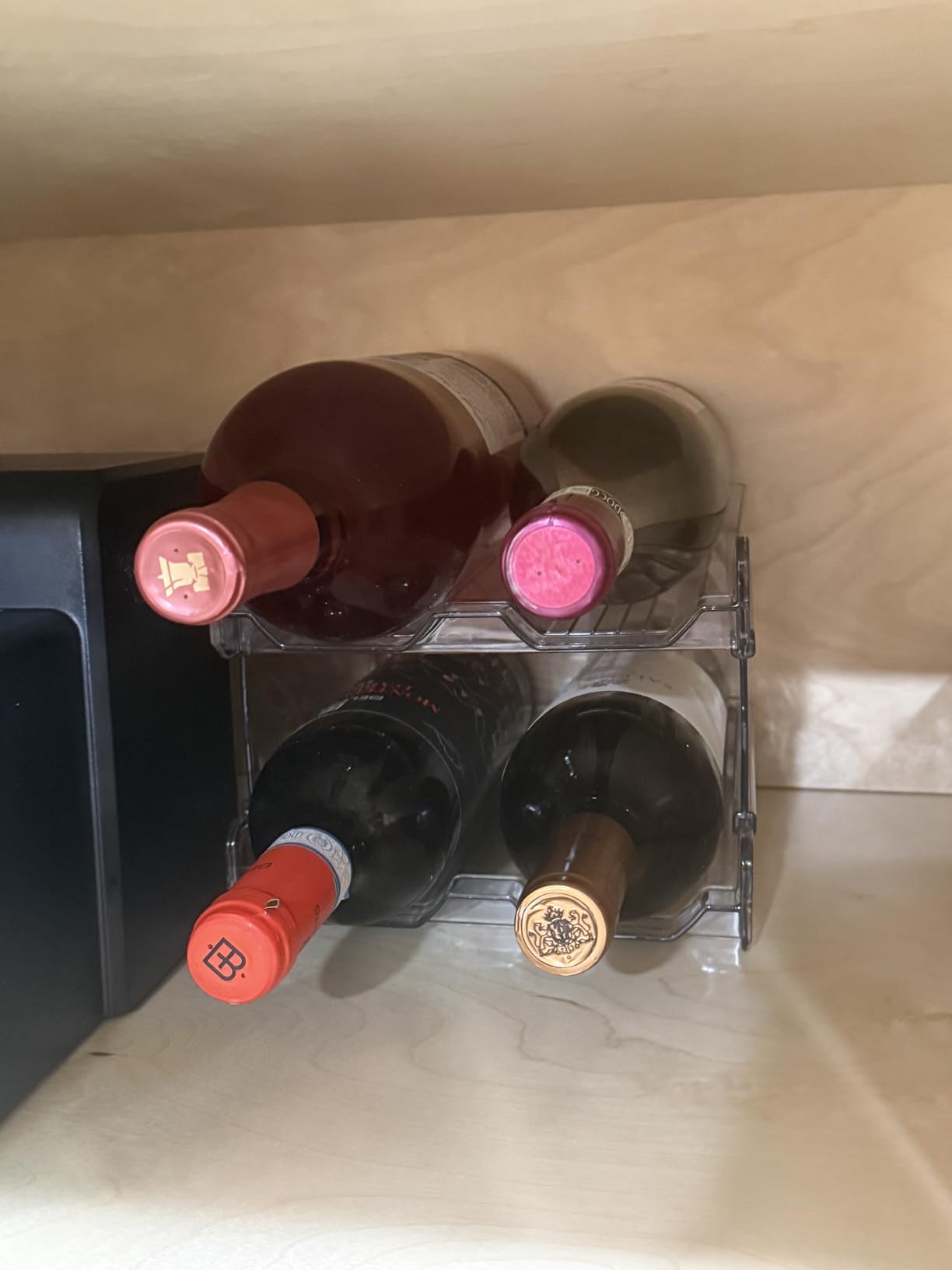 Lifewit Plastic Stackable Wine Rack for Refrigerator, Cabinet, Countertop,Wine Bottle Holder, Water Bottle Organizer for Fridge, Pantry, Hold 4 Bottles customer photo 1