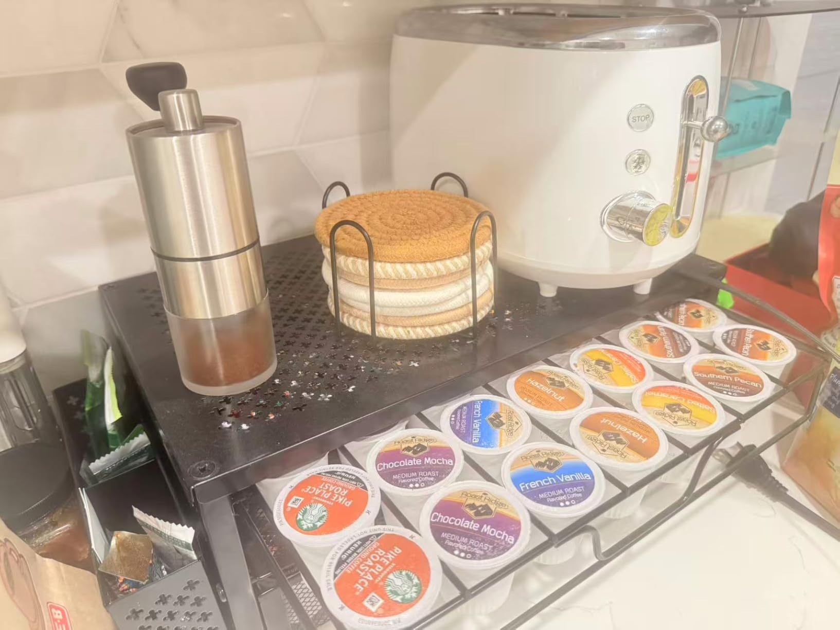 Simple Trending Coffee Pod Holder for K Cups, with 2 Tier Sliding Storage Drawer and Coffee Accessories Holder, 63 Large or 80 Small Capsule Organizer, Black customer photo 1