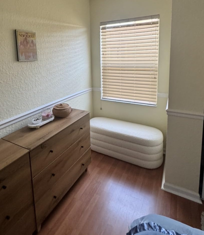 Busaurus Storage Ottoman Bench 49.2 Inch Upholstered Fabric Storage Bench for Bedroom End of Bed Aesthetic Large Oval Ottoman for Living Room Entryway (Ivory) customer photo 2