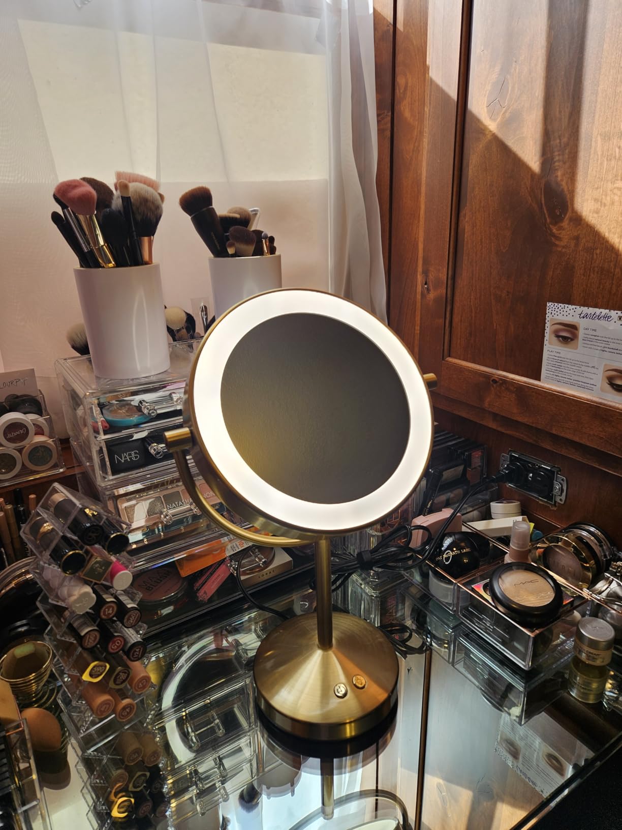 Conair Lighted Makeup Mirror, Double-Sided LED Vanity Mirror with 1X/10X Magnification, 3 Light Settings, 3 Modes, 360° Rotation, Satin Nickel Finish customer photo 1