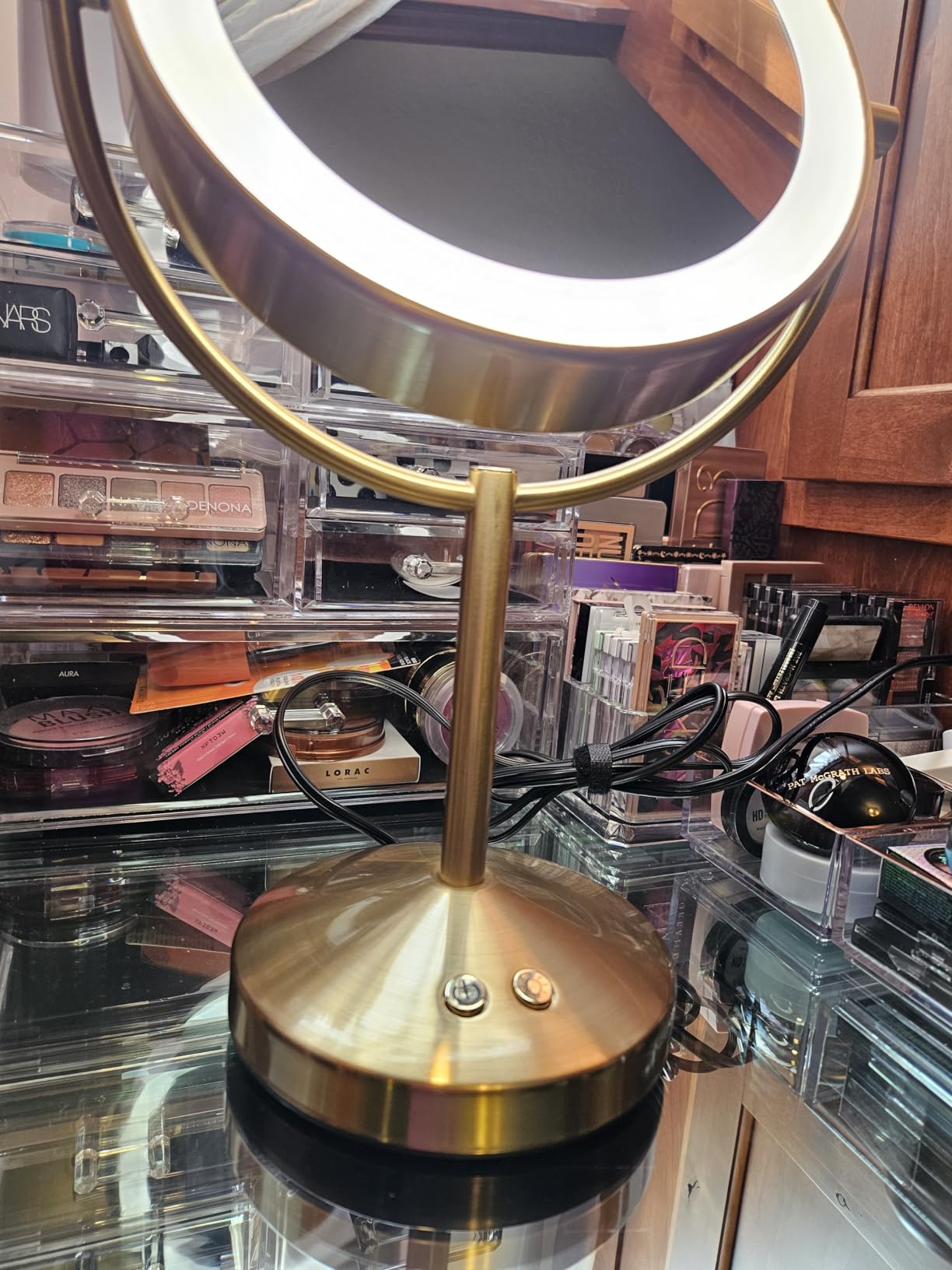 Conair Lighted Makeup Mirror, Double-Sided LED Vanity Mirror with 1X/10X Magnification, 3 Light Settings, 3 Modes, 360° Rotation, Satin Nickel Finish customer photo 2