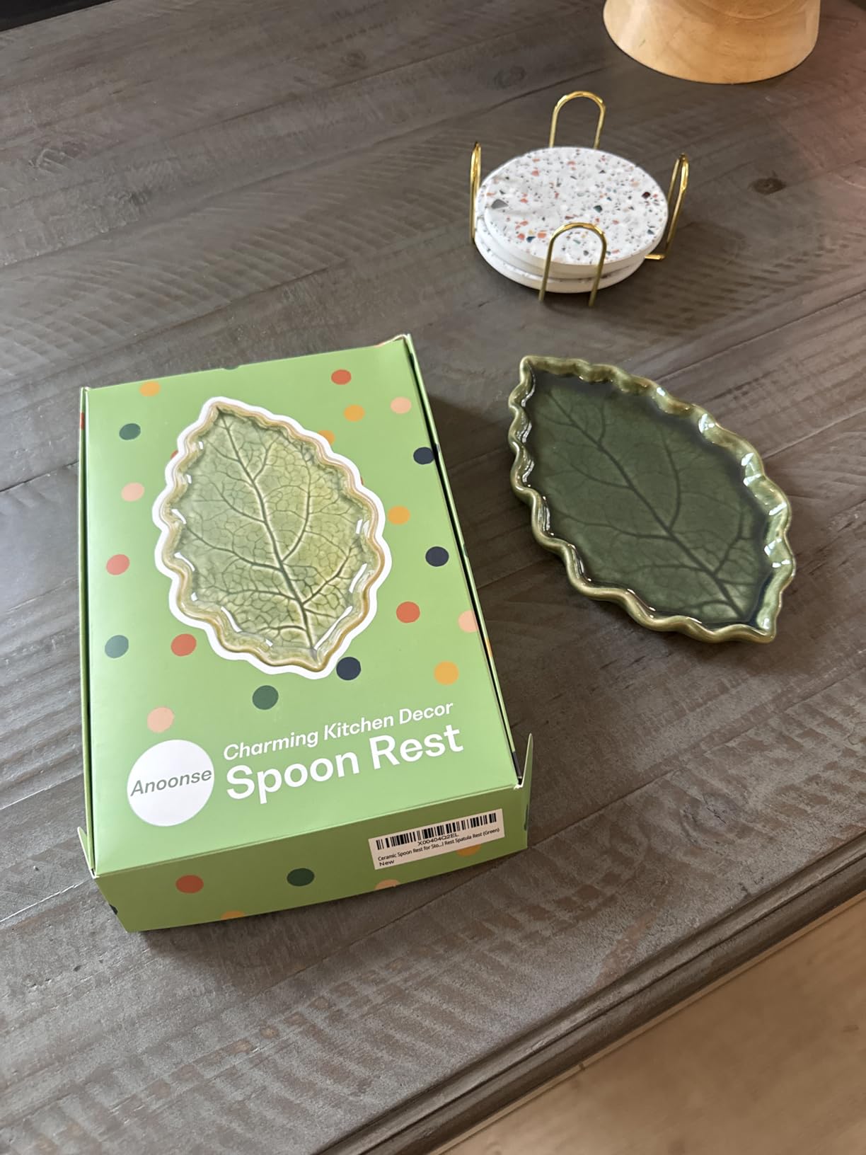 Ceramic Spoon Rest for Stove Top - Cute Green Leaf Shaped Spoon Rest/Spoon Holder for Kitchen Countertop - Cooking Kitchen Spoon Rest Utensil Rest Spatula Rest (Green) customer photo 1
