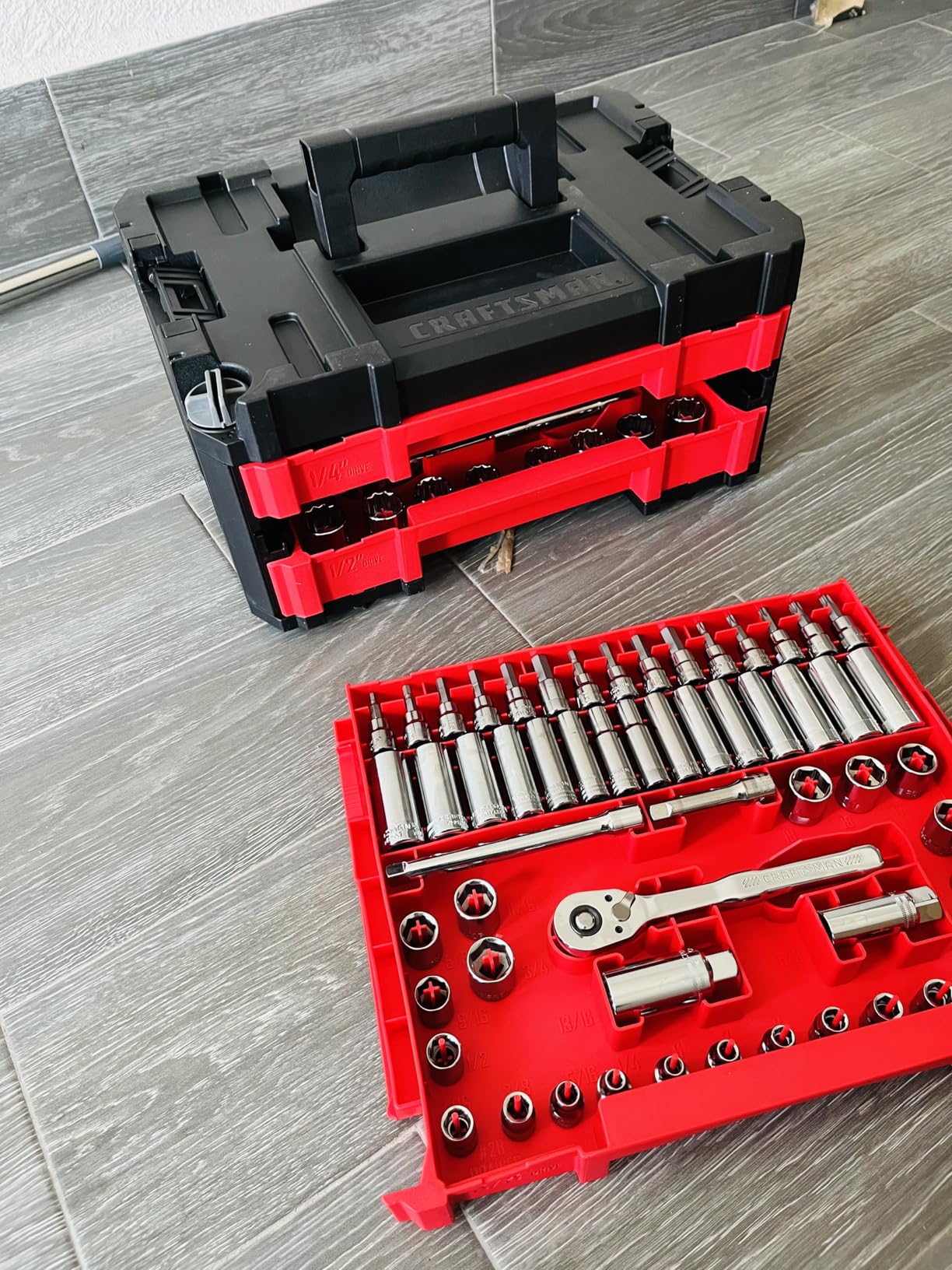 230 Pcs Mechanics Tool Set, Socket Wrench Set, Car Tool Kit with VERSASTACK Toolbox, SAE and Metric, 1/4 in, 3/8 in, and 1/2 Drive, Short and Long Arm Hex Keys (CMMT45306) customer photo 2