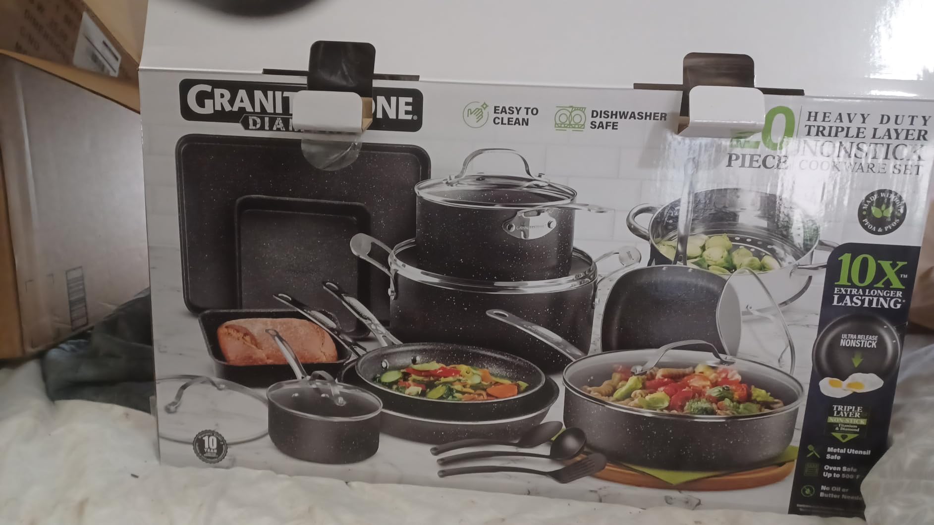 GRANITESTONE 20 Pc Complete Pots and Pans Set Non Stick Cookware Set with Saute Pan, Bakeware, Steamer, Cooking Utensils, Made Without PFOA PFOS, Oven and Dishwasher Safe customer photo 1