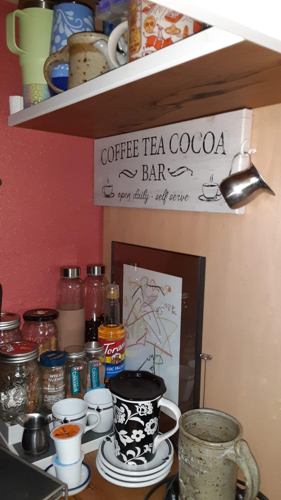 Coffee Tea Cocoa Bar Sign Decor - Farmhouse Wall Plaque with Wood Grain Retro Cafe Canvas Prints for Bar Decor Open Daily Self Serve Kitchen Cafe Pub Nook Decoration Accessories 6