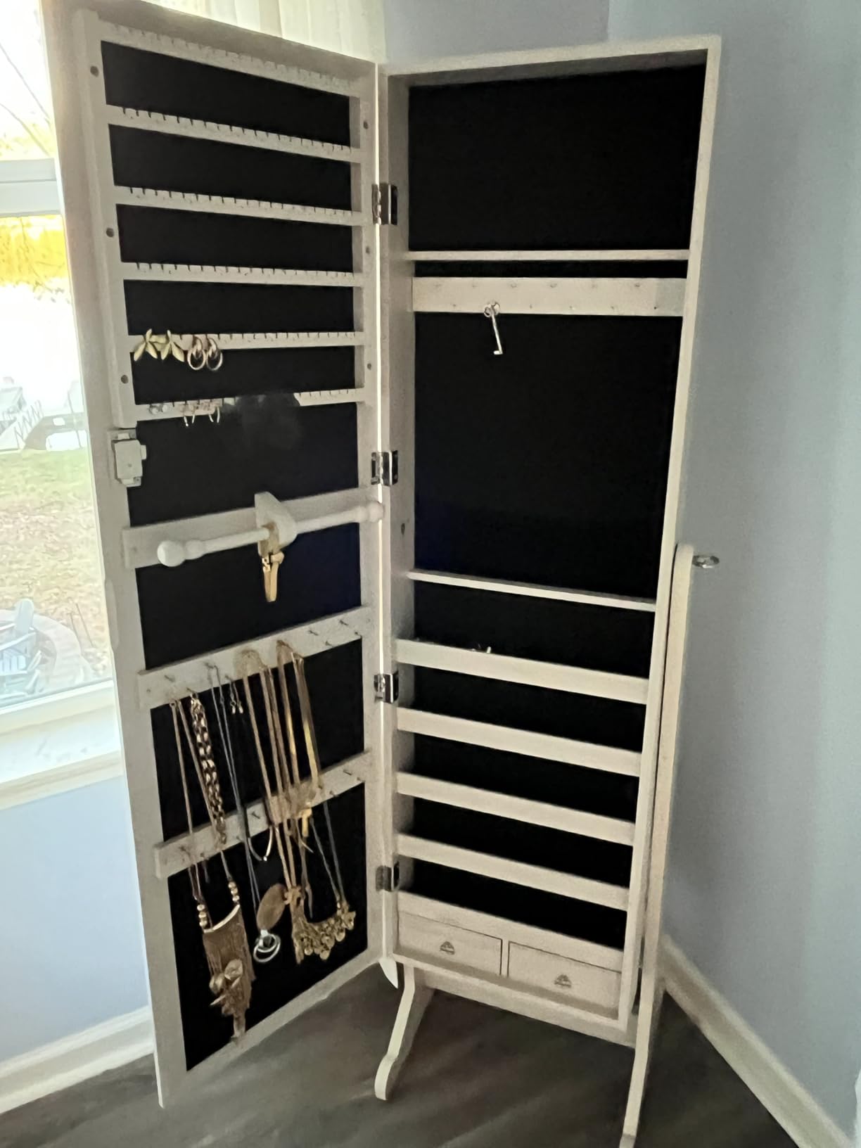 Best Choice Products Freestanding Jewelry Armoire Cabinet, Full Length Standing Mirror, Lockable Makeup Storage Organizer, Velvet Lining, 5 Shelves - Gray Oak customer photo 1