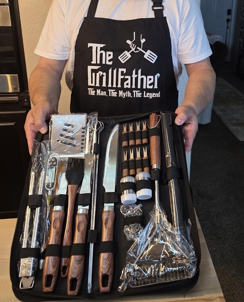 RINPIR 31pcs BBQ Grill Accessories Gifts for Men Dad, Heavy Duty Grilling Tools Gift Set with Mats, Grill Brush in Carrying Bag customer photo 1