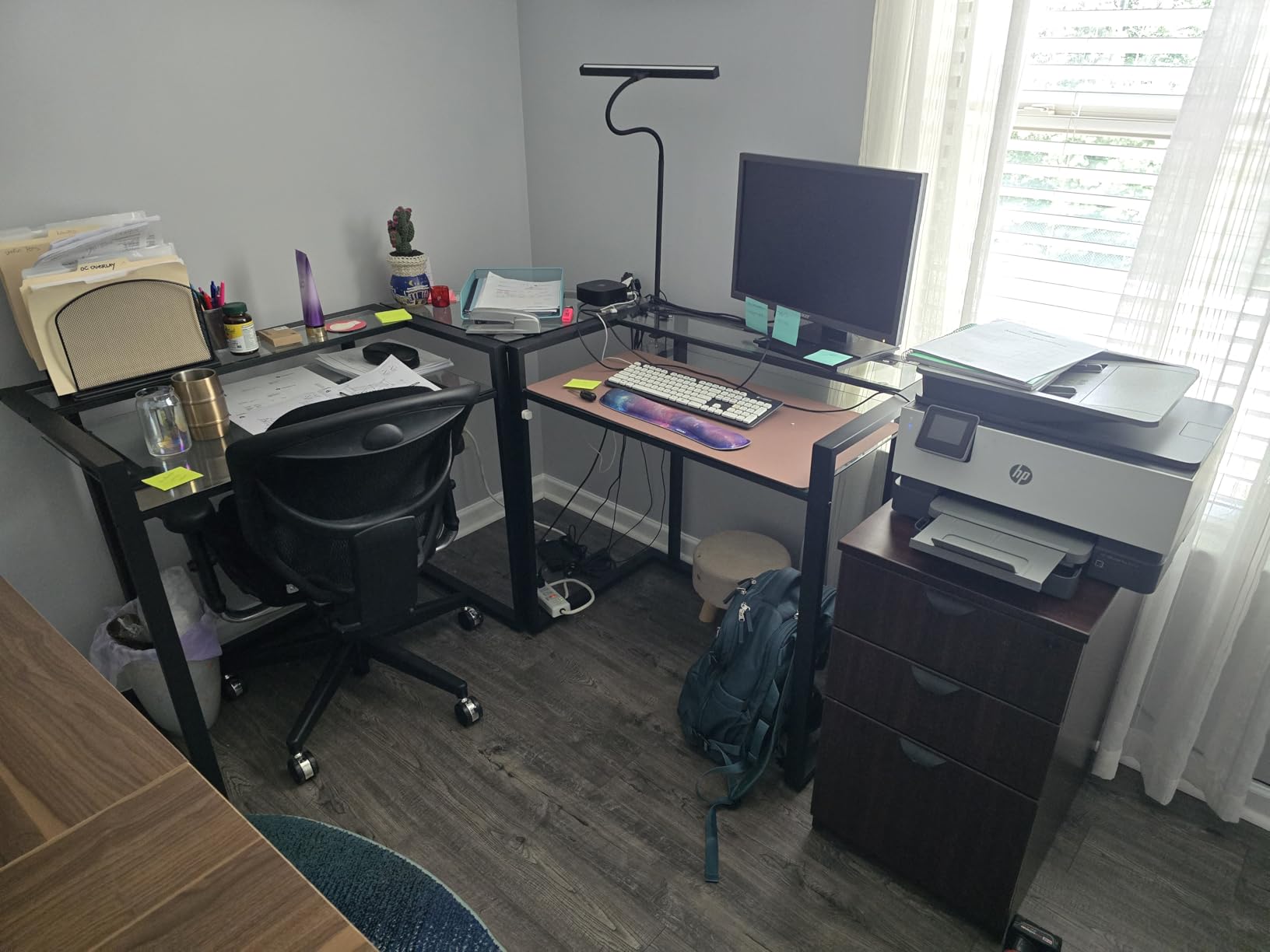 Tribesigns 63 Inch Executive Desk with File Cabinet, L Shaped Office Desk with Drawers and Storage Shelves, Business Furniture Set Workstation for Home Office, Gray and Black customer photo 2