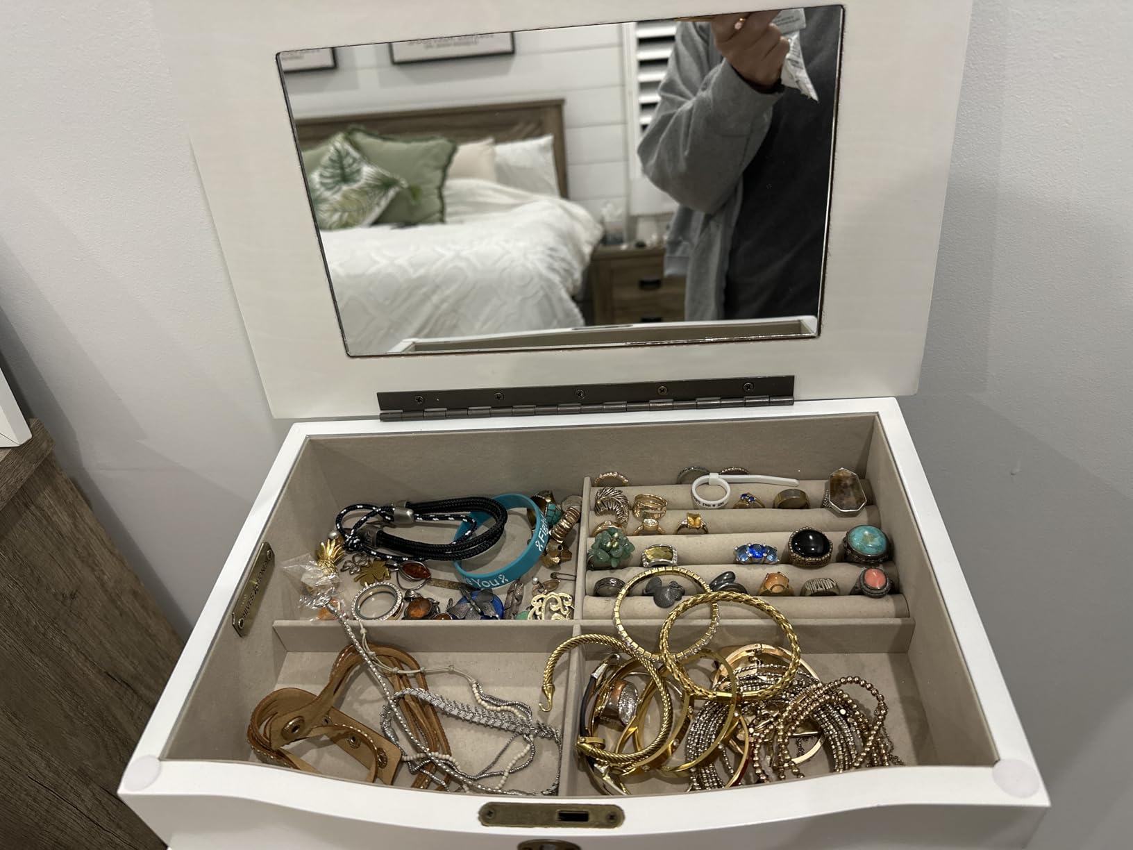 Hives and Honey Nora Jewelry Armoire Cabinet with Mirror - 7 Drawers, Locking Top, Necklace Hooks, Anti-Tarnish Felt - Traditional Standing Jewelry Organizer, Walnut customer photo 2