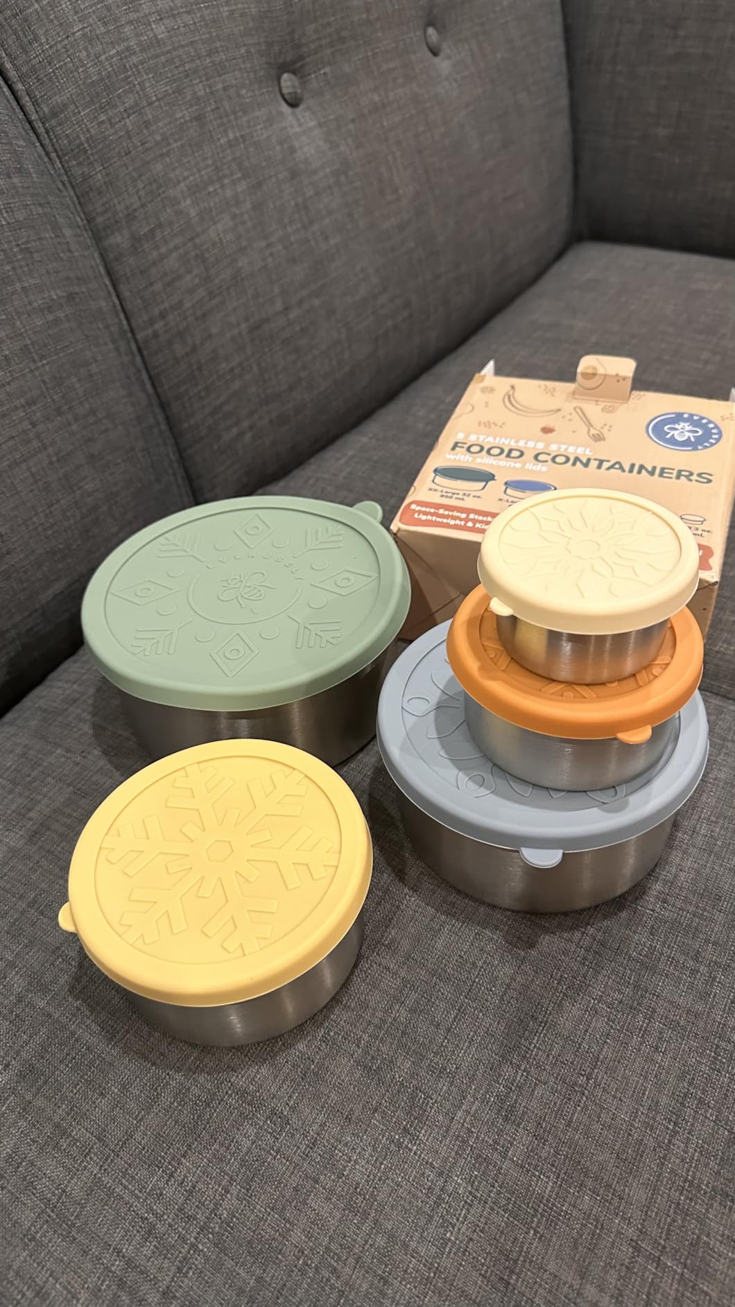 Everusely - Stainless Steel Containers with Lids - Set of 5, Summer Collection - Leakproof Stainless Steel Food Containers - Nesting Snack Holders - Metal Lunch Box - Portable & Reusable Meal Kit customer photo 1