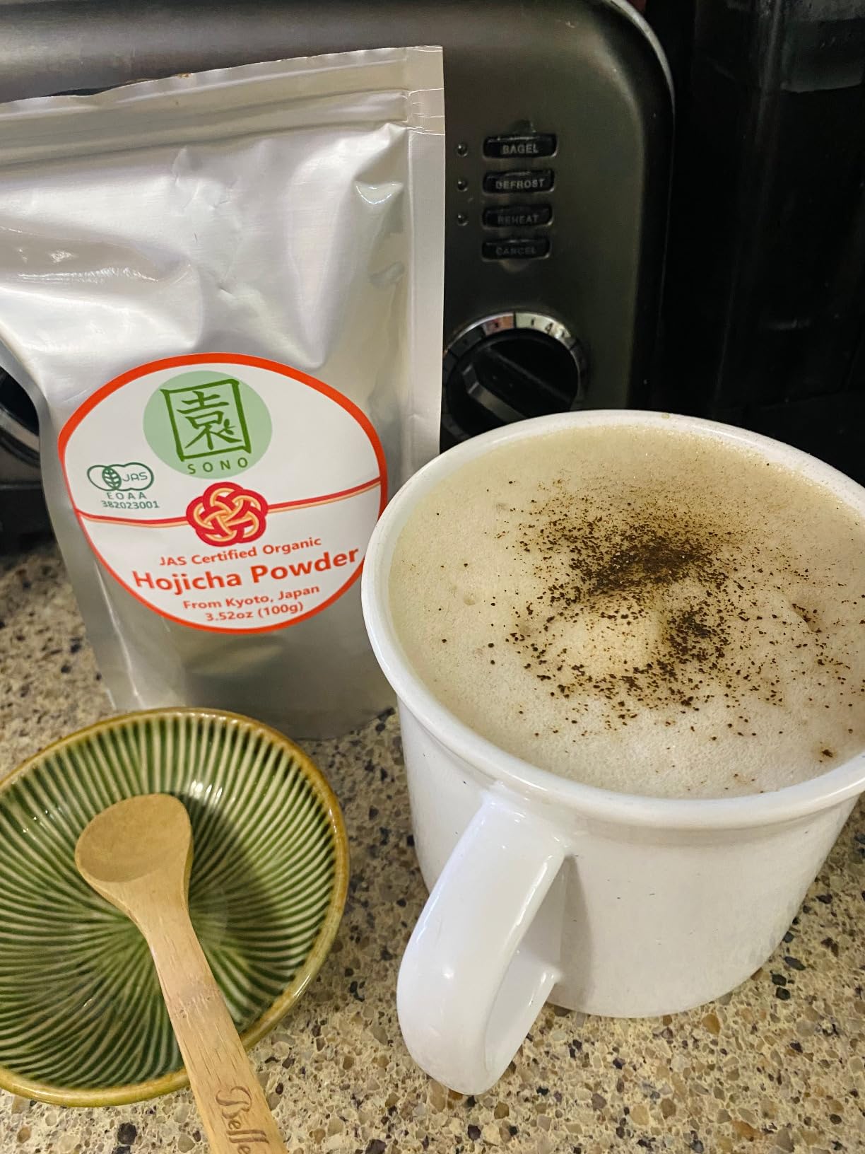 SONO Organic Hojicha Powder - Matcha-style Fine Powdered Japanese Roasted Green Tea for Houjicha Latte, Other Drinks, Baking, Topping - Kyoto Japan Origin - 3.5oz/100g customer photo 2