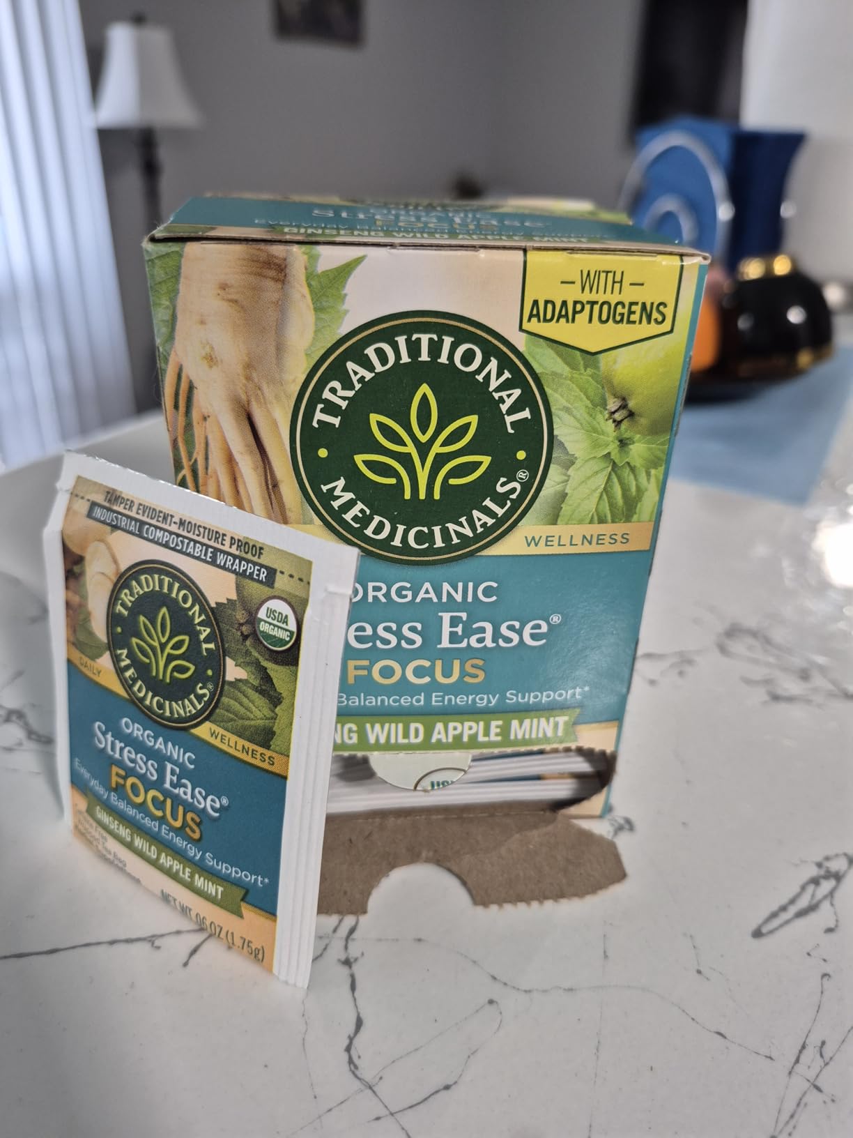 Traditional Medicinals Organic Stress Ease Focus Ginseng Wild Apple Mint Tea - Balanced Energy Support & Adaptogens - Kosher, Non-GMO, Caffeine-Free, Compostable - 16 Tea Bags customer photo 1
