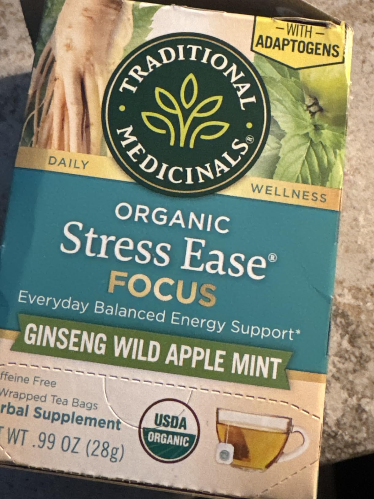 Traditional Medicinals Organic Stress Ease Focus Ginseng Wild Apple Mint Tea - Balanced Energy Support & Adaptogens - Kosher, Non-GMO, Caffeine-Free, Compostable - 16 Tea Bags customer photo 2