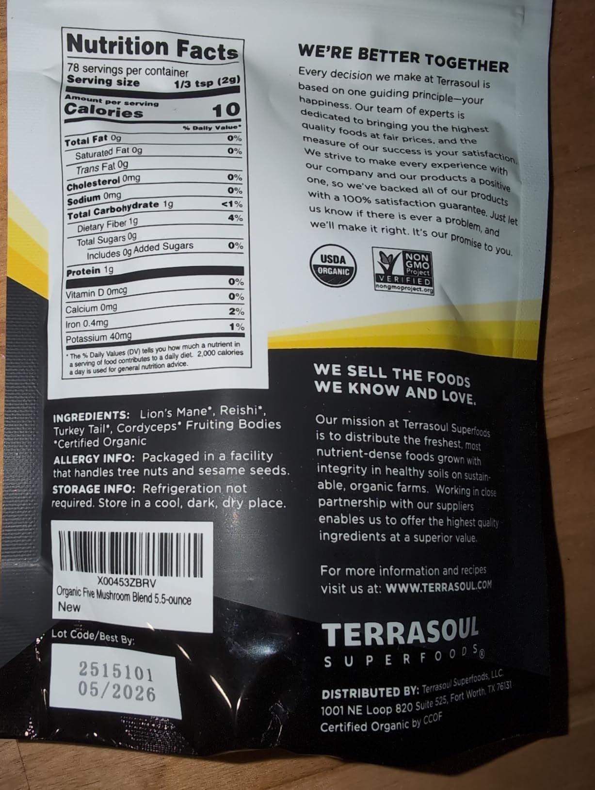 Terrasoul Superfoods Organic Five Mushroom Blend | Adaptogenic | USDA Organic, Vegan, Non-GMO, Gluten-Free | Reishi, Chaga, Lion's Mane, Cordyceps, Turkey Tail customer photo 1