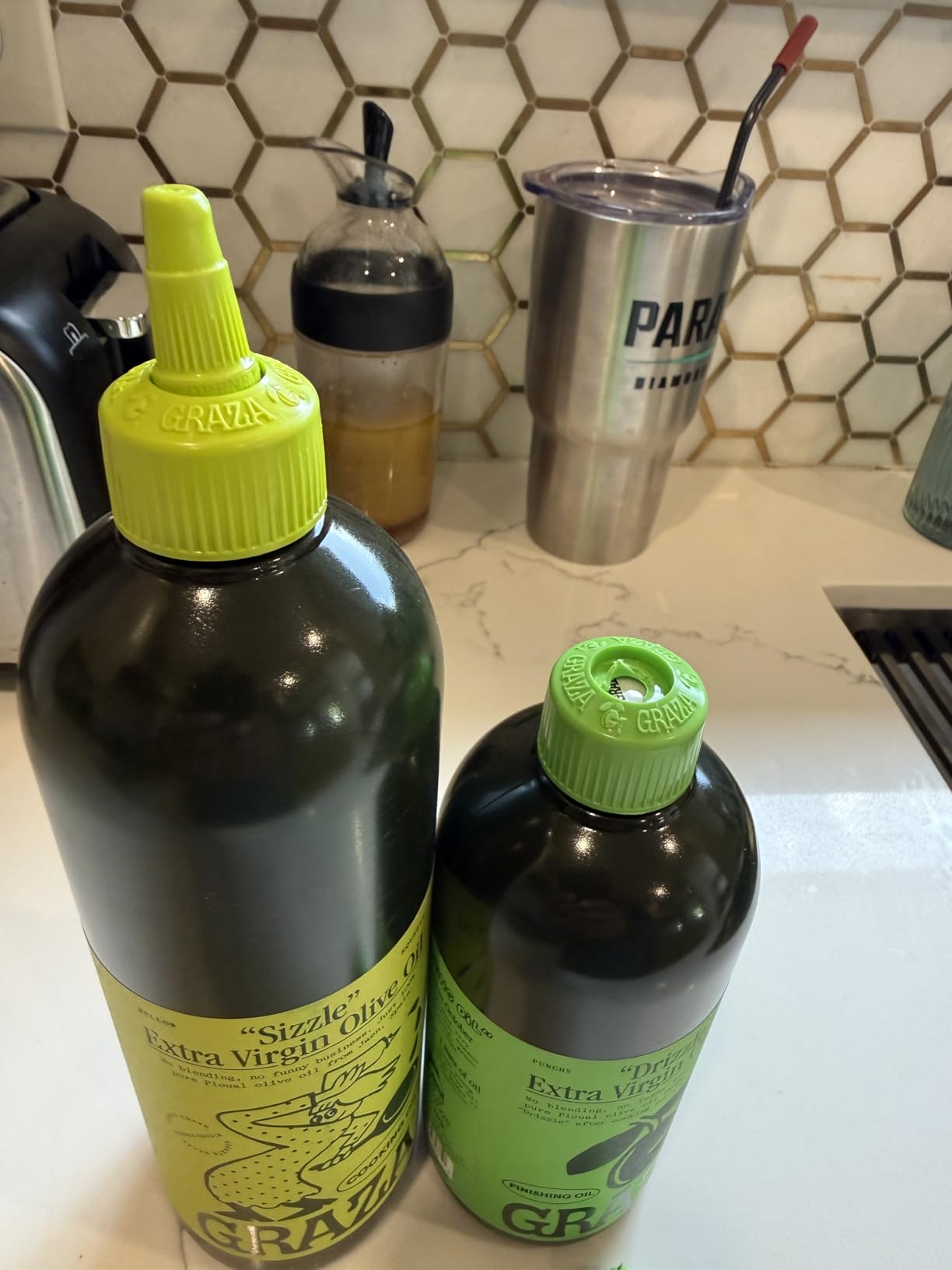 Graza Extra Virgin Olive Oil Variety Pack, Sizzle & Drizzle - High Polyphenol Peak Harvest EVOO Cooking & Finishing Oil in a Squeeze Bottle - Single Farm Olives from Spain customer photo 2