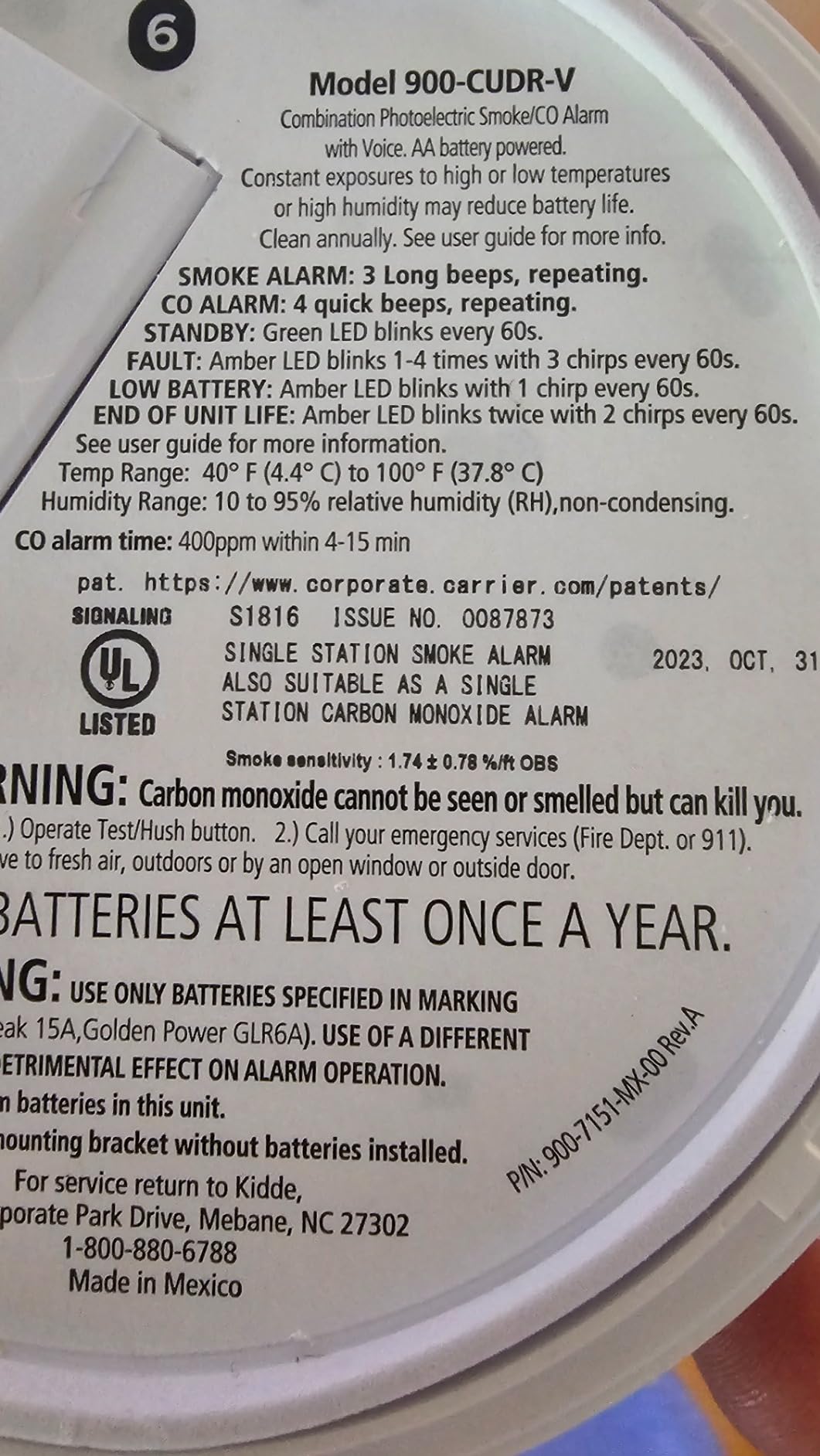 Kidde Smoke and Carbon Monoxide Detector, AA Battery Powered, with Voice Alerts, LED Status Lights, 85 dB Alarm, 5 inches, 30CUDR-V, 1 Pack customer photo 1
