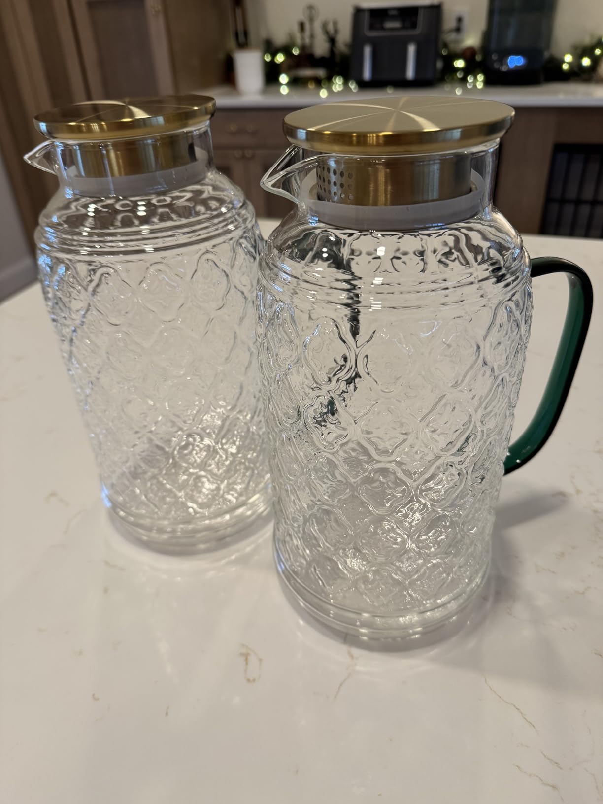 Buaic Glass Pitcher with Lid, 2 PACK 68 oz/2 Liter Vintage Water Pitcher, Clear Borosilicate Glass Water Carafe for Cold Brew, Coffee, Lemonade, Iced Sun Tea, Beverage, Milk, Heat Resistant customer photo 1