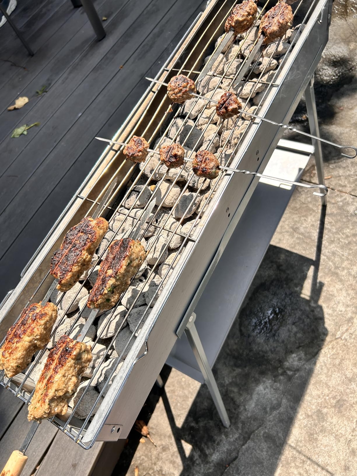 Portable Charcoal Grills, Stainless Steel BBQ Grill with Foldable Stand Adjustable Air Vents, Kebab Skewer BBQ Barbecue Grill Kit for Garden Backyard Party Picnic Travel Outdoor Use (31.6x7.1inch) customer photo 1