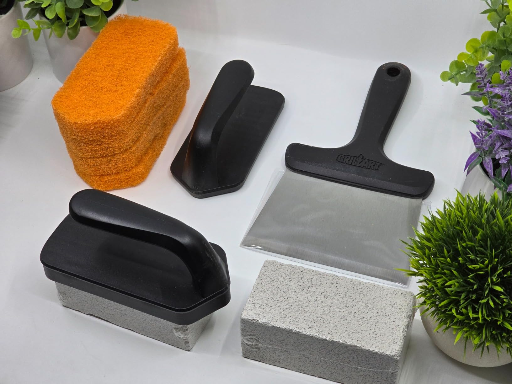 GRILLART Griddle Cleaning Kit for Blackstone, Flat Top Grill Cleaning Kit with Grill Stone, Griddle Scraper, Scouring Pad and Handles, Multifunctional Griddle Accessories for Rusty Grills, Orange customer photo 1