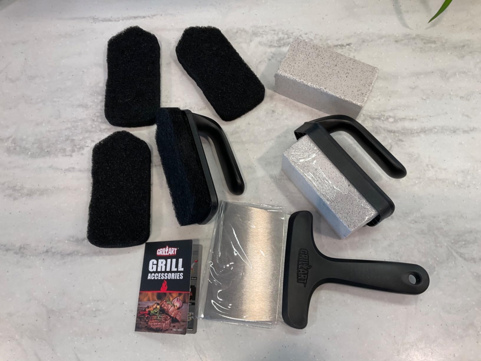 GRILLART Griddle Cleaning Kit for Blackstone, Flat Top Grill Cleaning Kit with Grill Stone, Griddle Scraper, Scouring Pad and Handles, Multifunctional Griddle Accessories for Rusty Grills, Orange customer photo 2