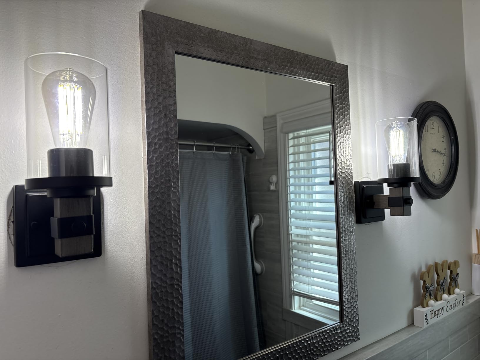 EDISHINE Wall Sconces Set of 2, Farmhouse Vanity Light Fixtures with Clear Glass Shade & Dark Brown Wood Grain Paint, 1-Light Wall Mount Lamp for Bathroom, Hallway, Living Room, Mirror, Kitchen customer photo 2