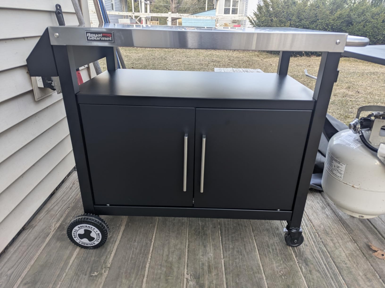 Outdoor Grill Cart with Wheels, Movable Kitchen Island with Storage Cabinet for BBQ, Stainless Steel Dining Cart Table for Food Prep, Black, PC3403S-SC customer photo 2