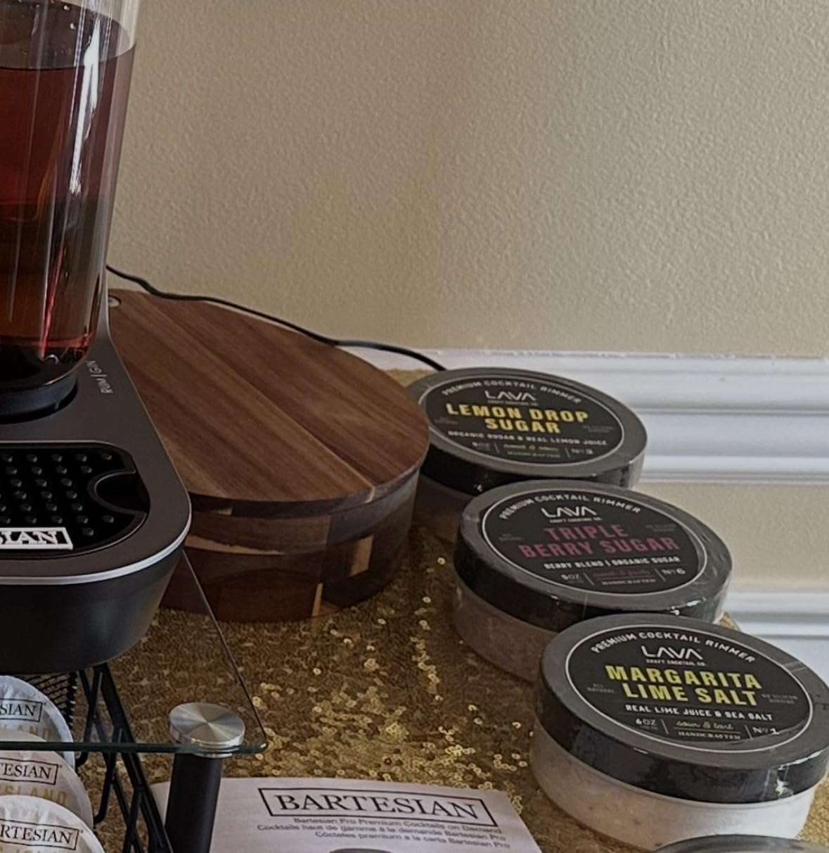 Margarita Salt Rimmer Set for Cocktails | 3 Tier Acacia Wood Glass Rimmer for Salt/Sugar/Lime Seasoning for Bloody Mary, Tequila | Drink Accessories for Bar (With Sponges) customer photo 1