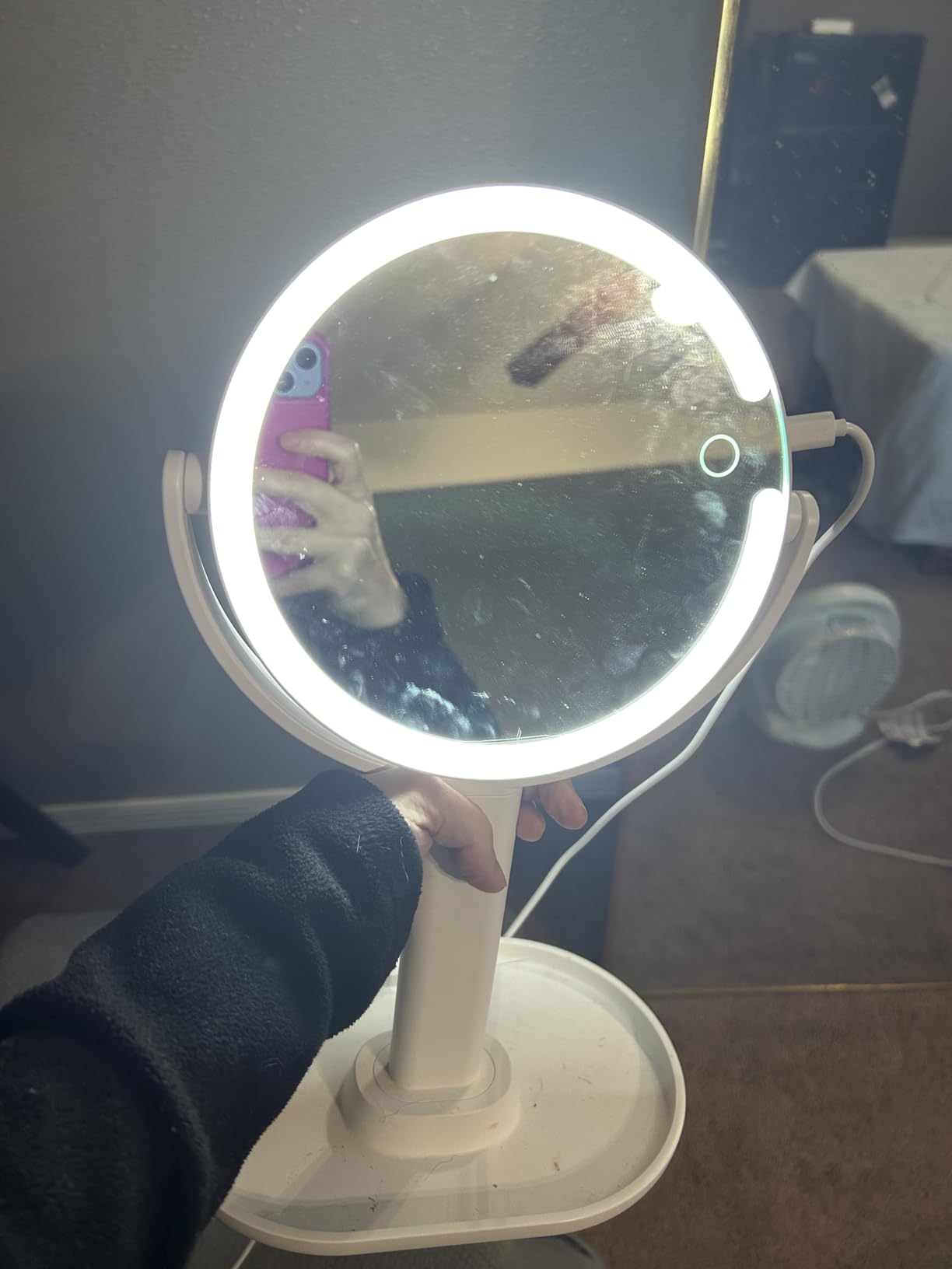 Makeup Mirror with Lights, Double Sided 1x/20x Magnifying Mirror with Light, Rechargeable 3 Color Lights and Adjustable Brightness, 360° Rotation Detachable Comes with Tweezer(White) customer photo 2