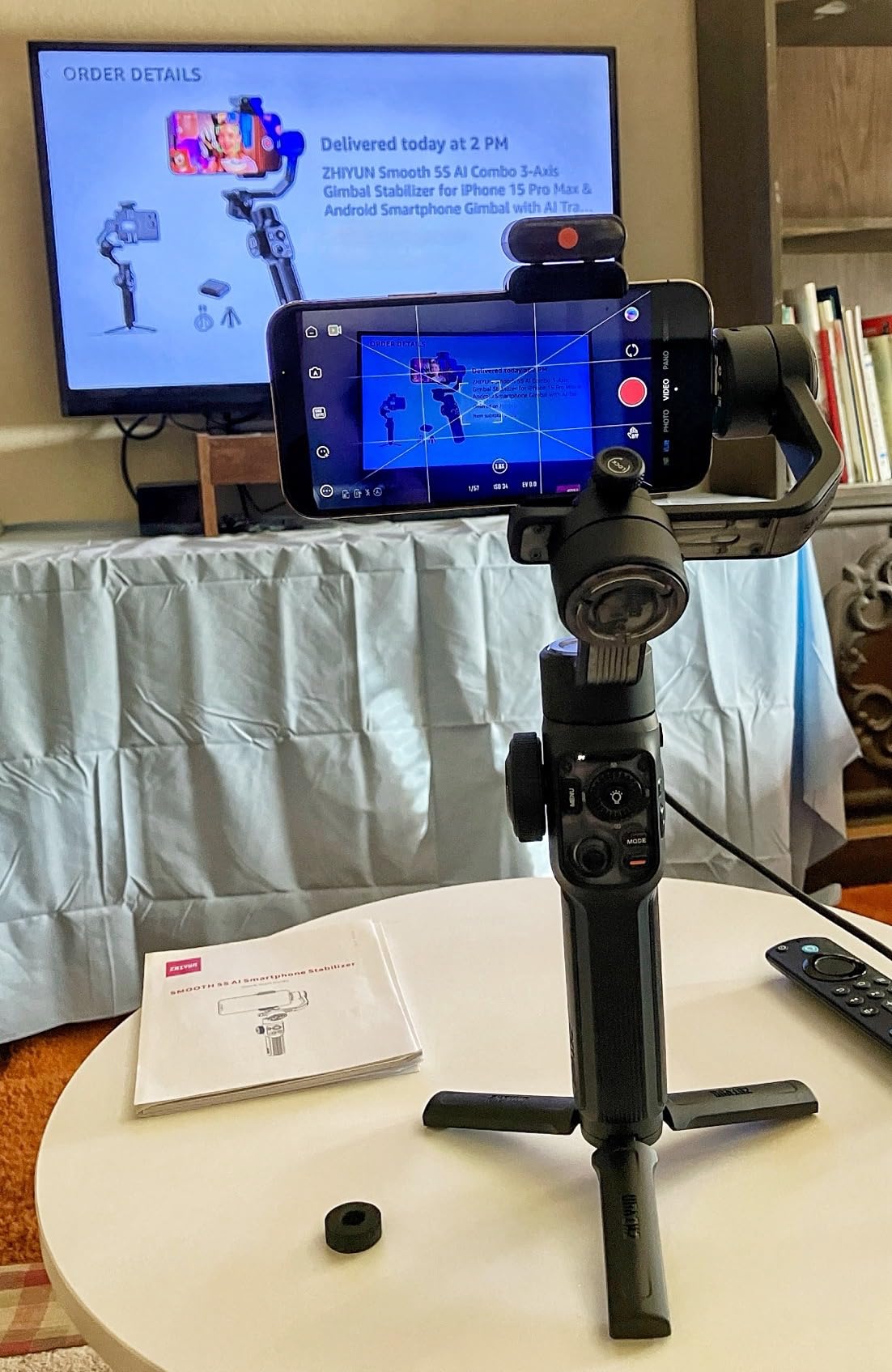Zhiyun Smooth 5S AI Combo 3-Axis Gimbal Stabilizer for iPhone 15 Pro Max & Android Smartphone Gimbal with AI Tracker, Built-in Fill Light, Tripod, Phone Stabilizer for Video Recording Vlog Filming customer photo 1